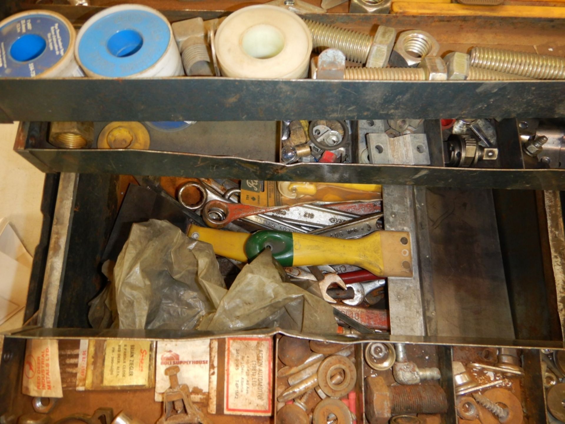 TOOL BOX W/ASSORTED HAND TOOLS & HARDWARE - Image 4 of 4