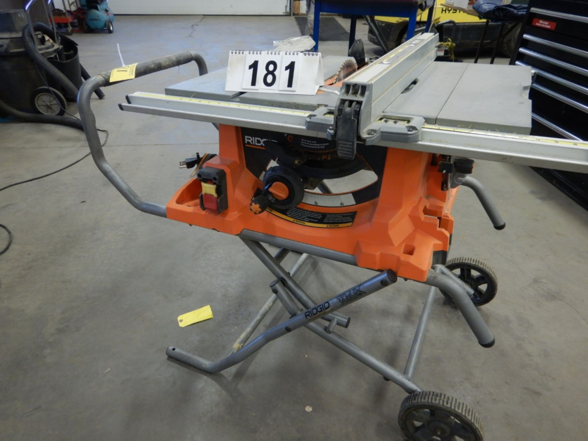 RIDGID R4513 PRO1O" JOBSITE TABLE SAW W/RIDGID TS-UV TABLE SAW, UTILITY STAND, ETC