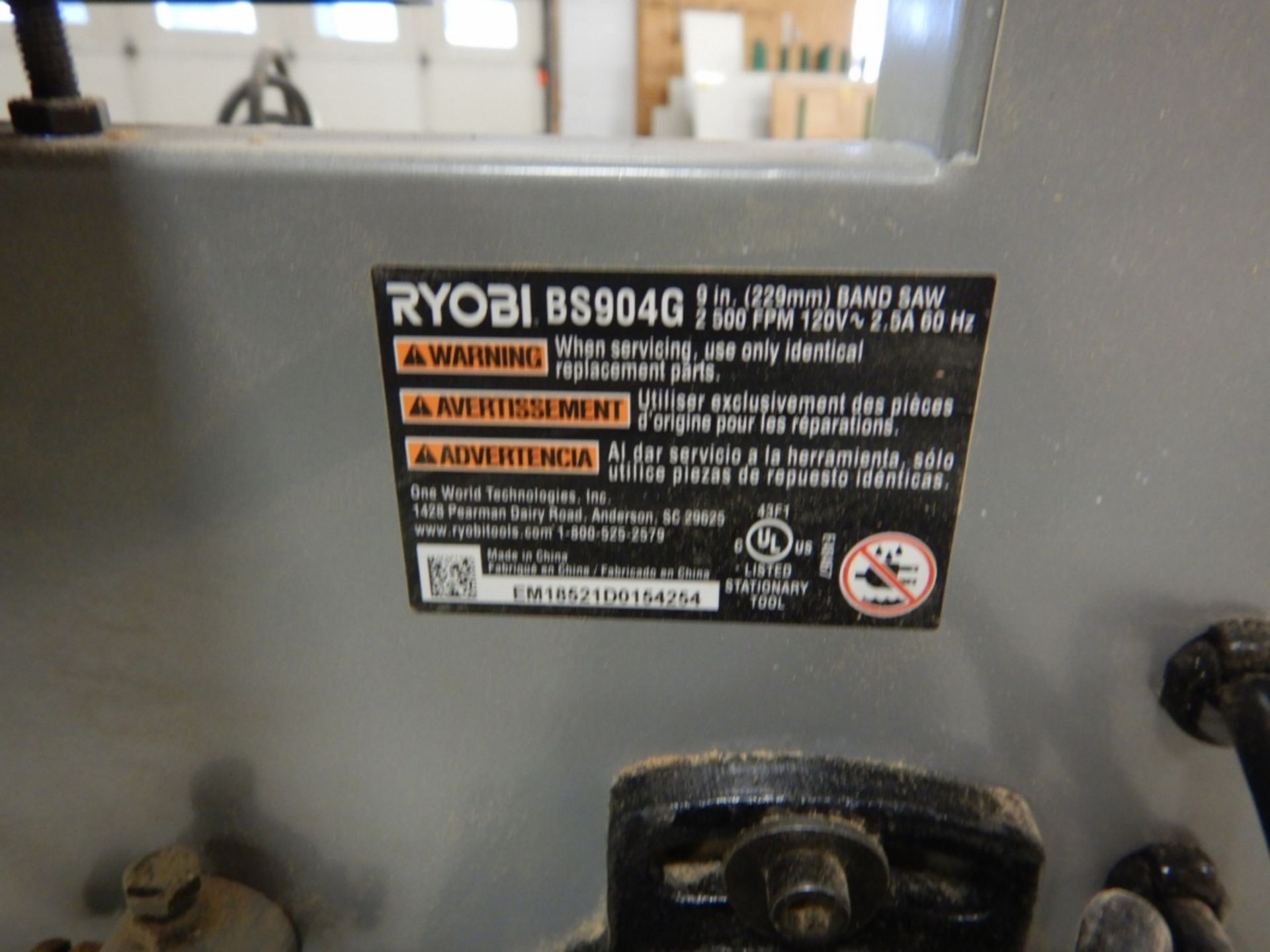 RYOBI BS904G 9" TABLE TOP BAND SAW, S/N EM18521D0154254 - Image 3 of 3