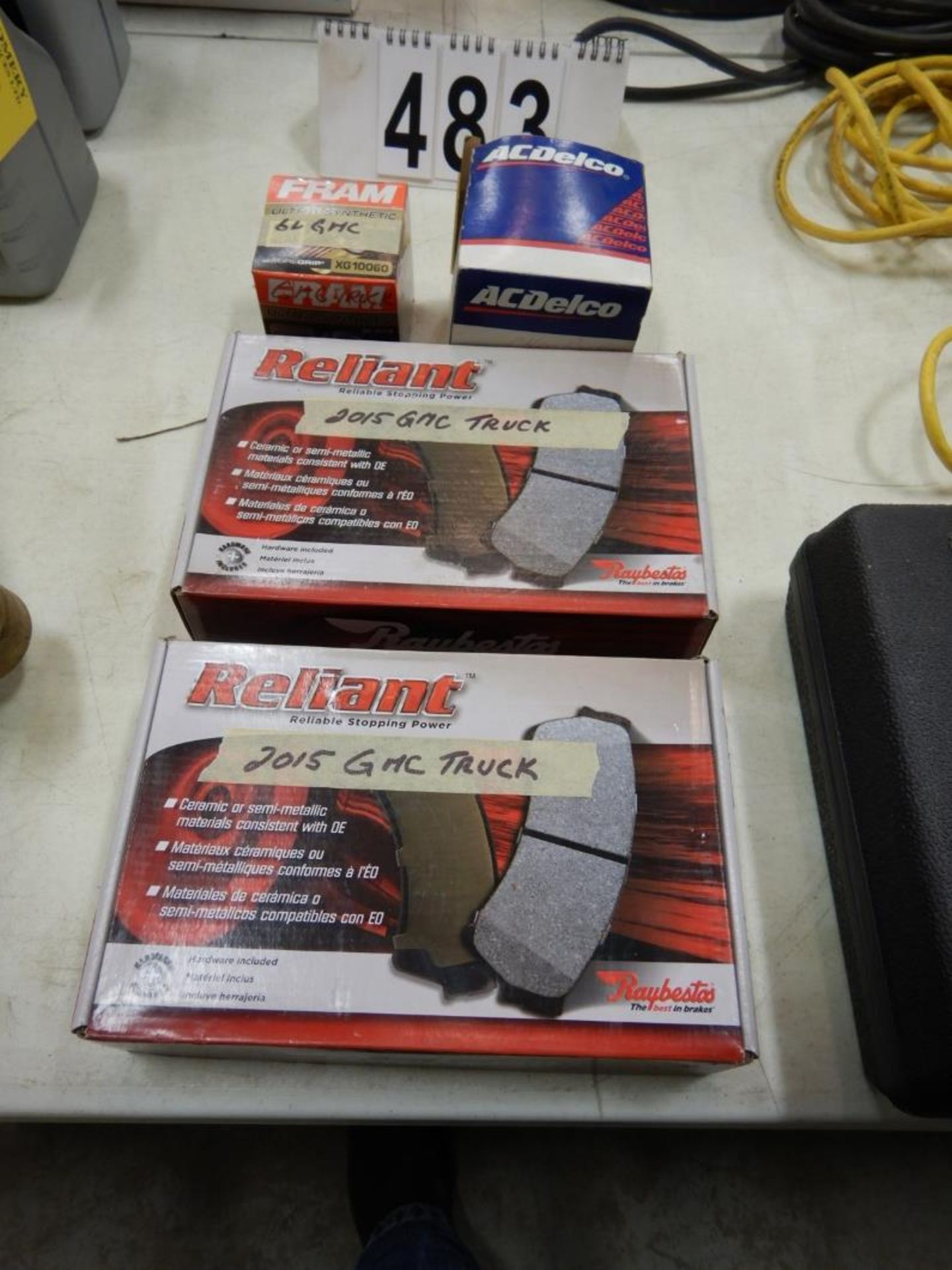 2-ONE GALLON JUGS OF 5W30 MOTOR OIL, 2-BOXES BRAKE PADS TO FIT 2015 GMC TRUCK, OIL FILTER FOR 2015