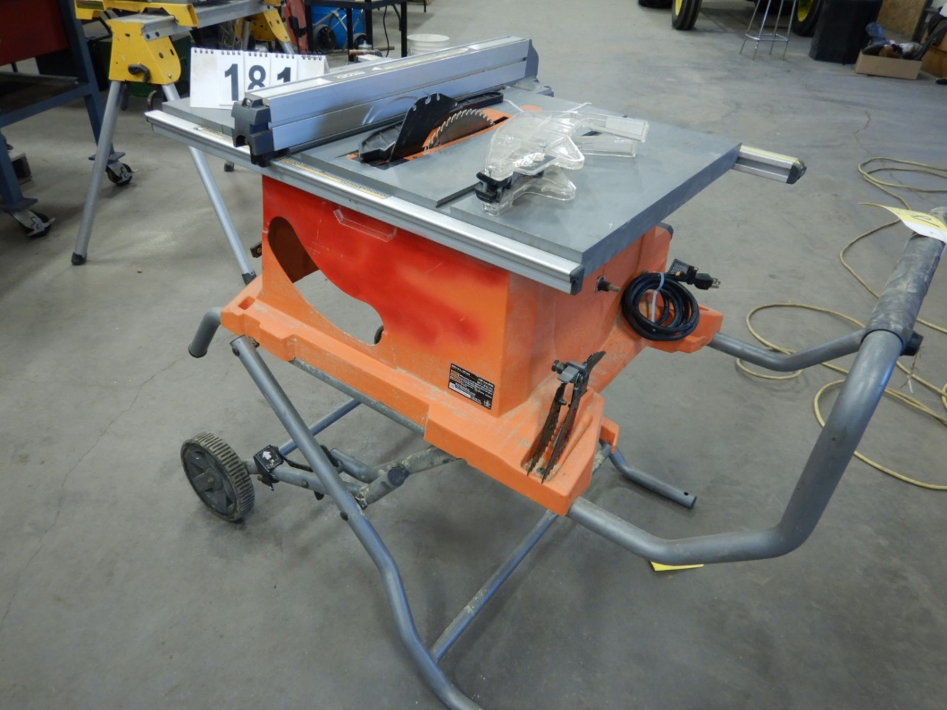 RIDGID R4513 PRO1O" JOBSITE TABLE SAW W/RIDGID TS-UV TABLE SAW, UTILITY STAND, ETC - Image 3 of 3