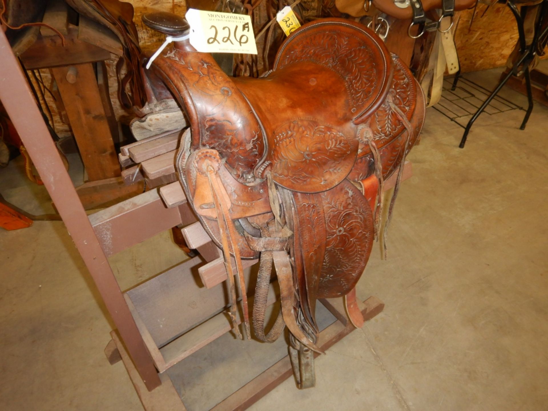 JC HIGGINS/SEARS ROBUCK WESTERN STOCK SADDLE, 14" SLICK SEAT, FULL DBL RIG, RAWHIDE TREE, #5941,