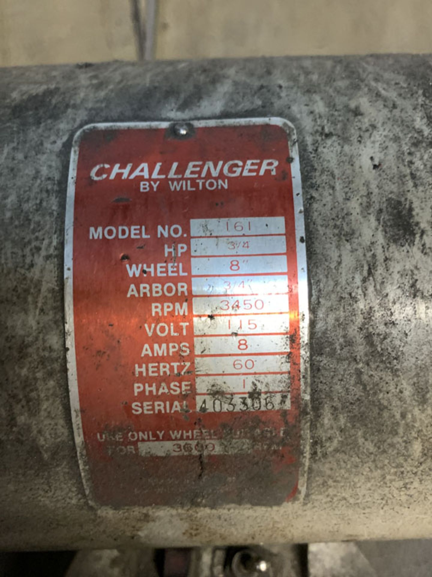 Grinder, Challenger Model 161 3/4HP 8" Wheel 110v SN 403306 - Image 2 of 2