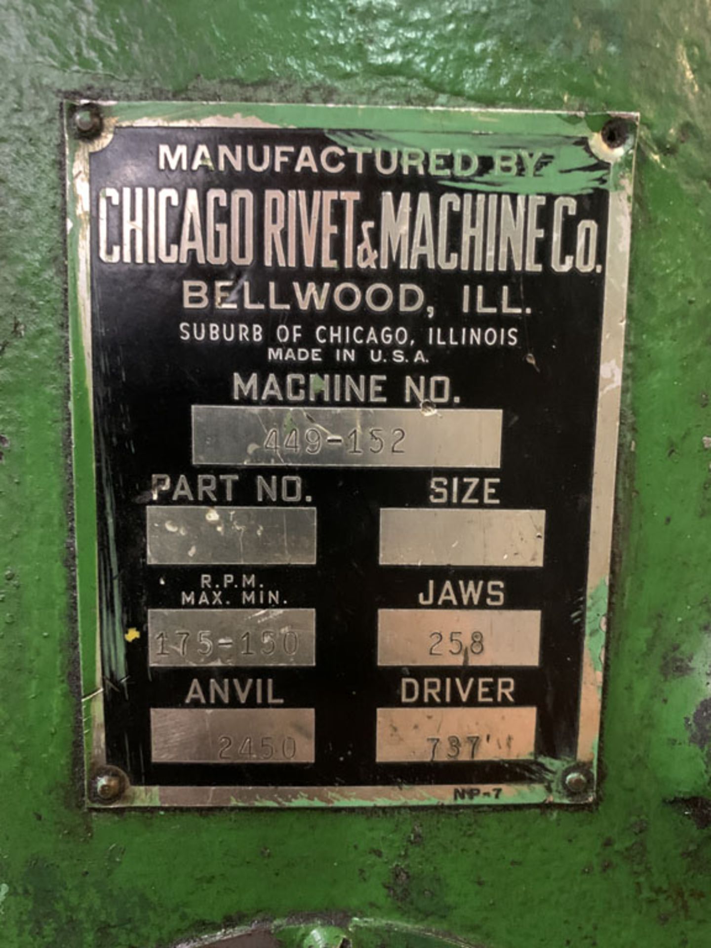 Rivet Machine, Chicago Machine No 449-152 - Image 2 of 2