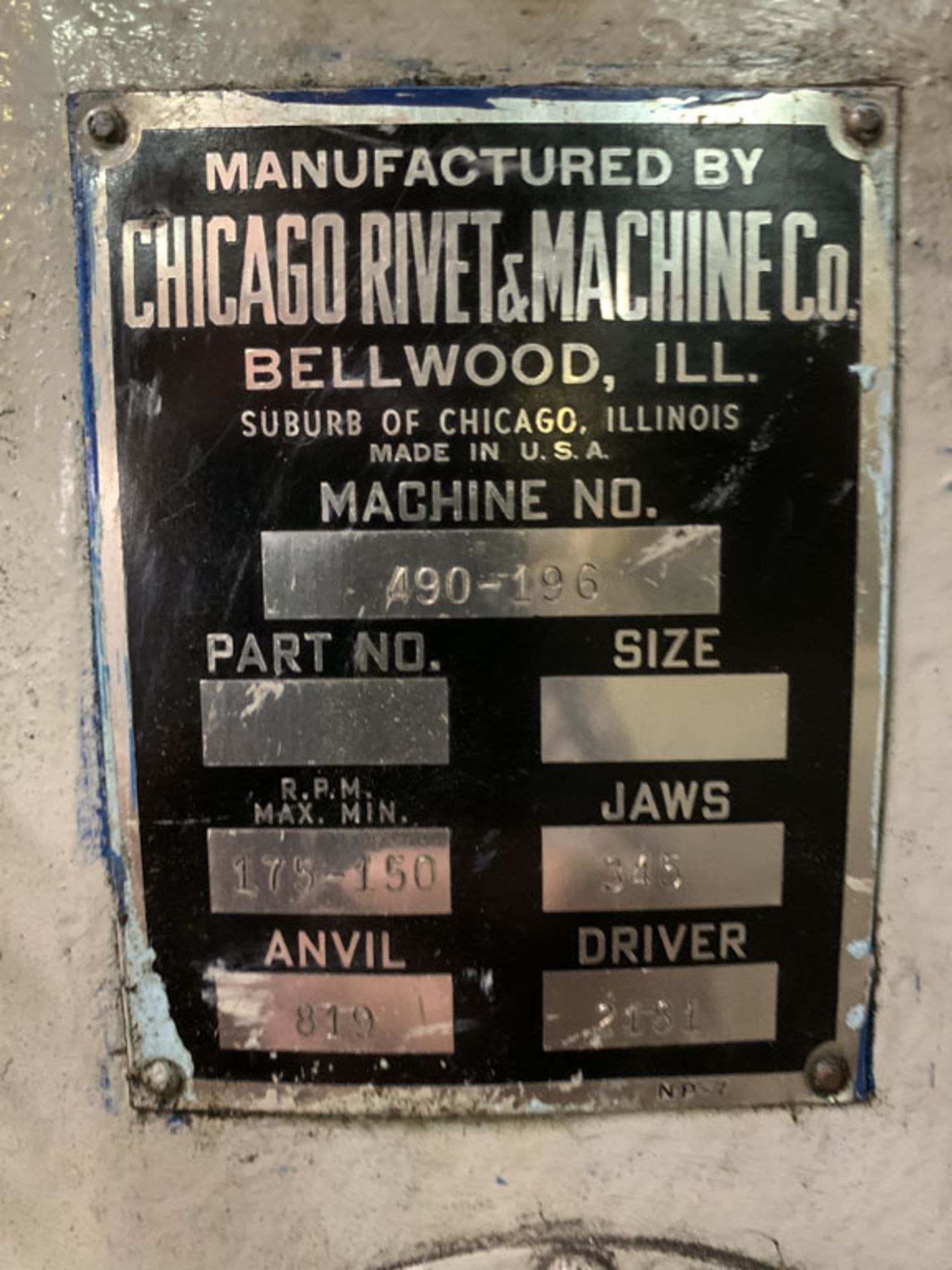 Rivet Machine, Chicago Machine No 490-196 - Image 3 of 3