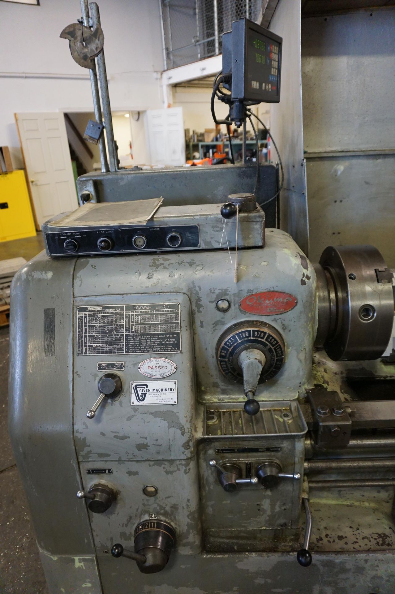 OKUMA LS 16” x 47” SWING, S/N 4012-8916 WITH NEWALL TOPAZ DRO, WITH CATALOG, CHUCK, AND TOOL - Image 3 of 8