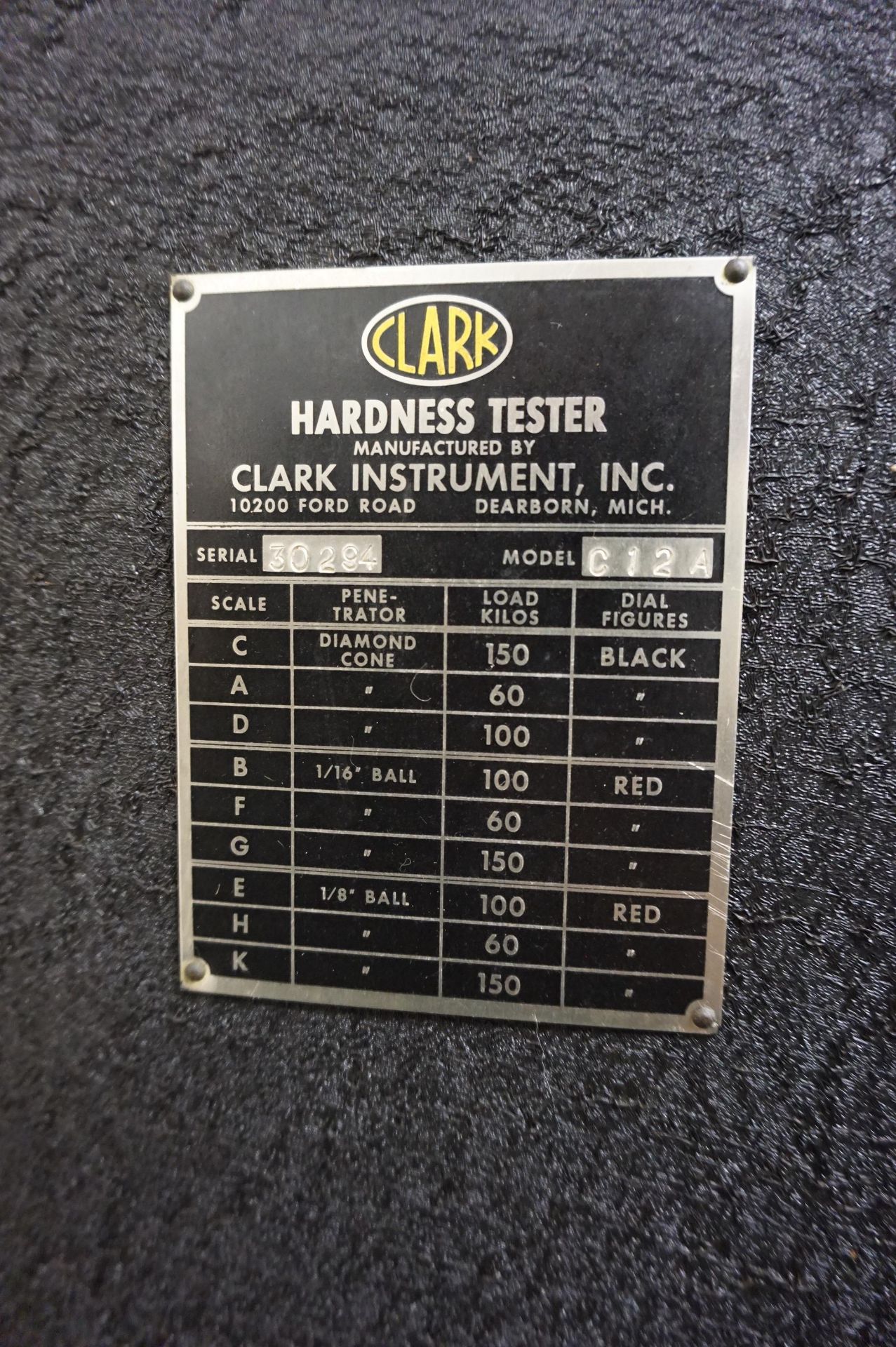 CLARK HARDNESS TESTER, MODEL C12A, S/N 30294 - Image 4 of 4