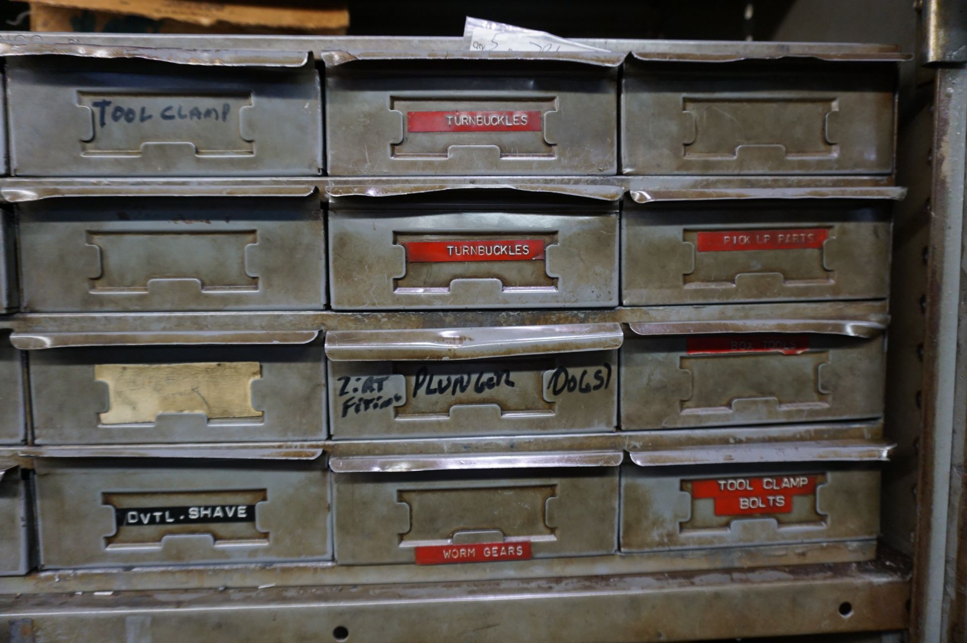 LOT TO INCLUDE: (2) STEEL SHOP CABINETS WITH MISC. HARDWARE - SHAVES, PINS, ROLLS, CLAMPS, BUS BARS, - Image 10 of 24
