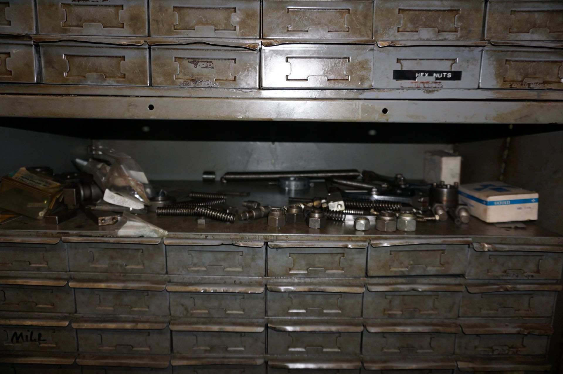 LOT TO INCLUDE: (2) STEEL SHOP CABINETS WITH MISC. HARDWARE - SHAVES, PINS, ROLLS, CLAMPS, BUS BARS, - Image 14 of 24