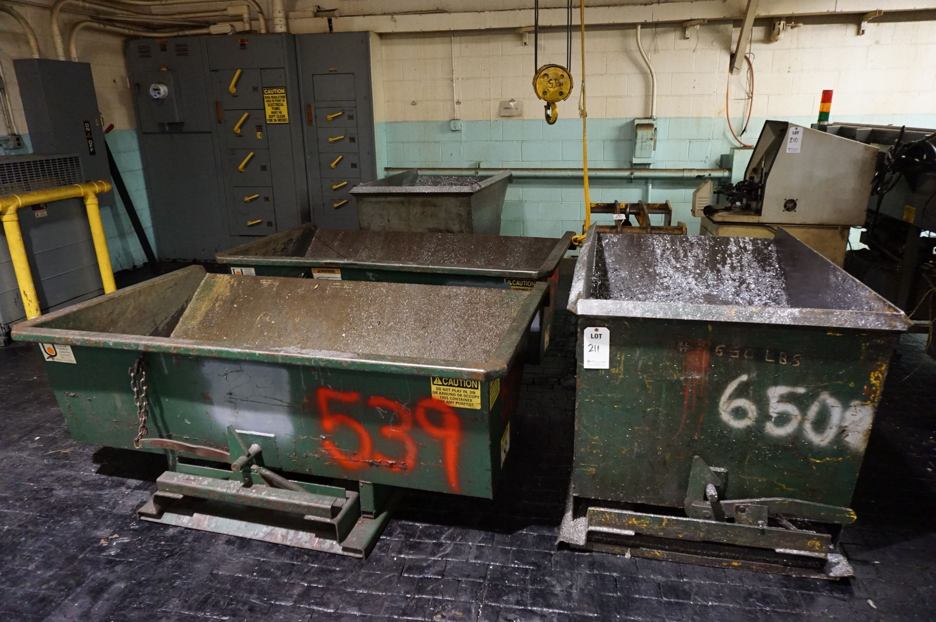 LOT TO INCLUDE: (4) SCRAP HOPPERS *WEIGHT PICTURED*, CRANE ATTACHMENT