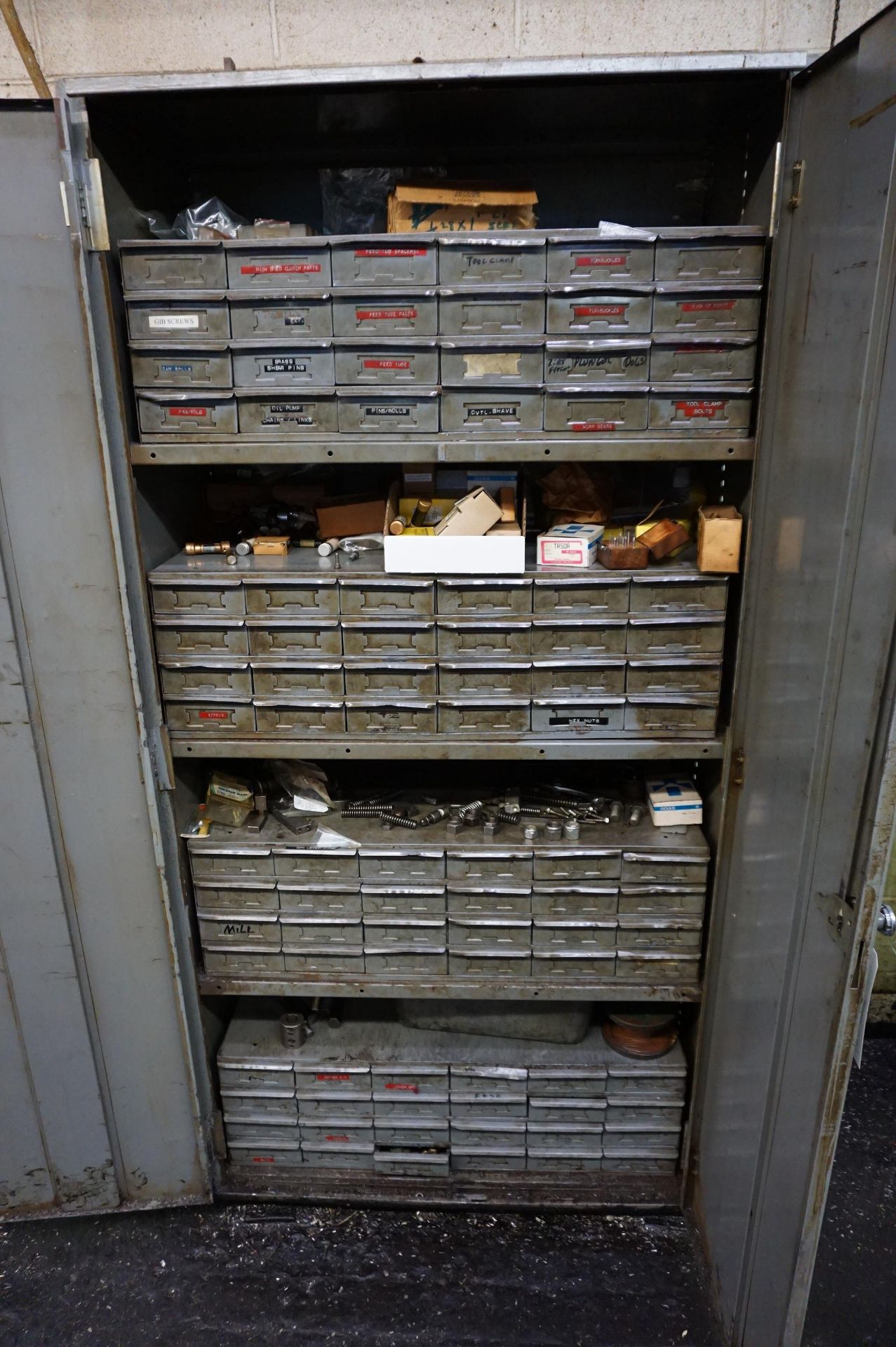 LOT TO INCLUDE: (2) STEEL SHOP CABINETS WITH MISC. HARDWARE - SHAVES, PINS, ROLLS, CLAMPS, BUS BARS, - Image 6 of 24