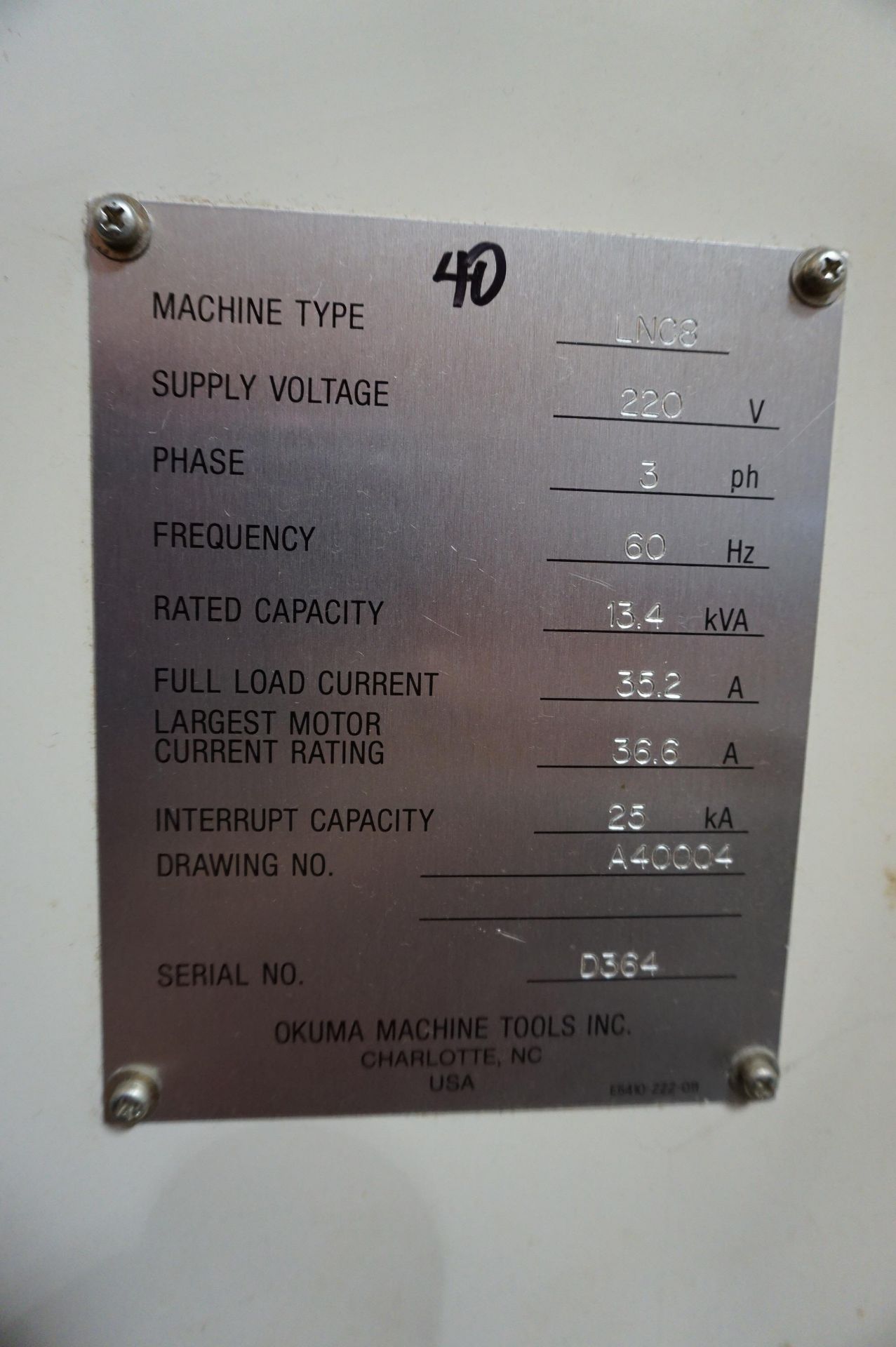 1995 OKUMA CADET LNC8 CNC TURNING CENTER, S/N D364, WITH OKUMA OSP5020L CONTROL, TO INCLUDE: TABLE - Image 14 of 14