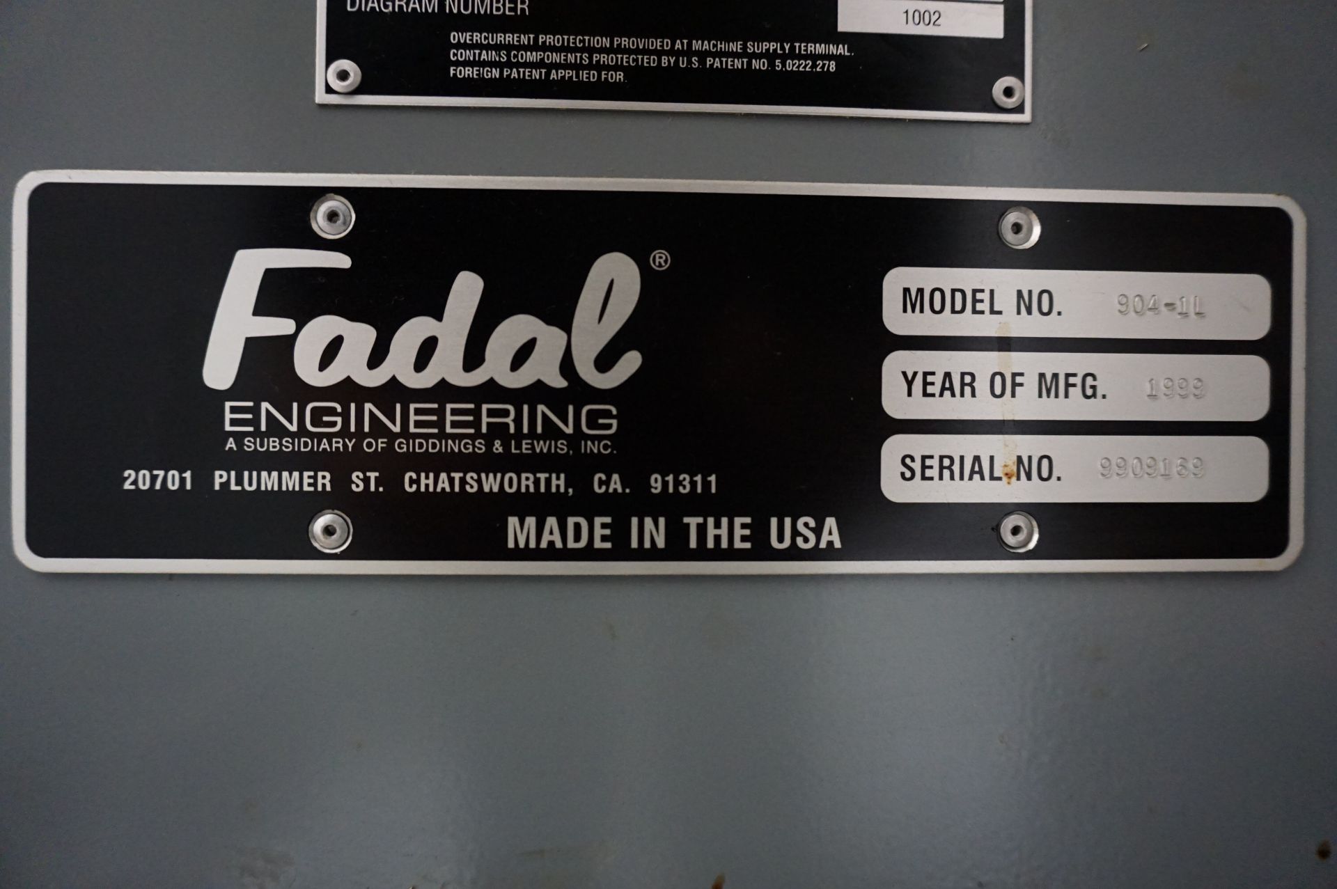 1999 FADAL VMC 2016L CNC VERTICAL MACHINING CENTER, MODEL 904-1L, S/N 9909169, 7500 RPM SPINDLE, 4TH - Image 10 of 10