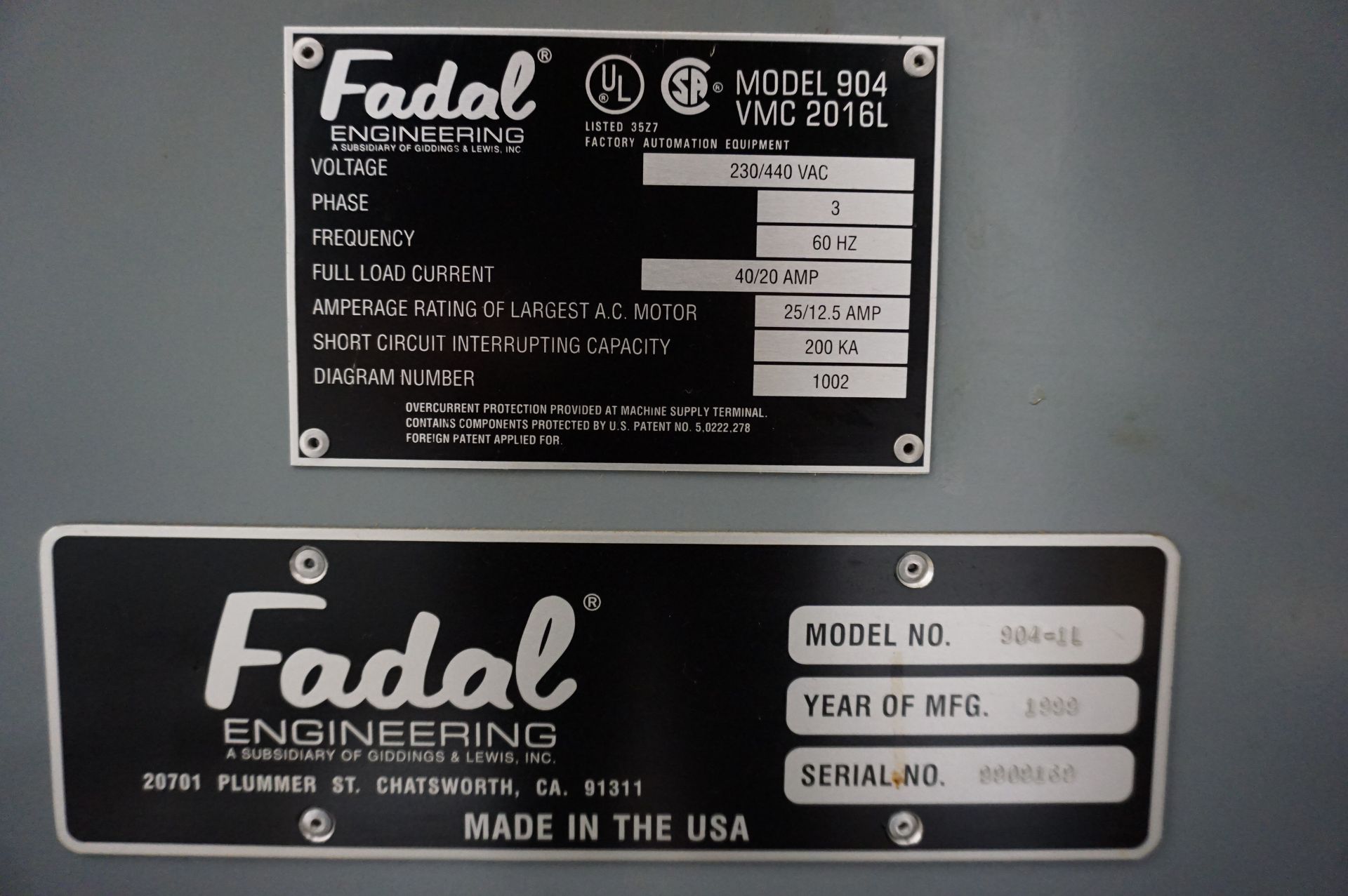 1999 FADAL VMC 2016L CNC VERTICAL MACHINING CENTER, MODEL 904-1L, S/N 9909169, 7500 RPM SPINDLE, 4TH - Image 9 of 10