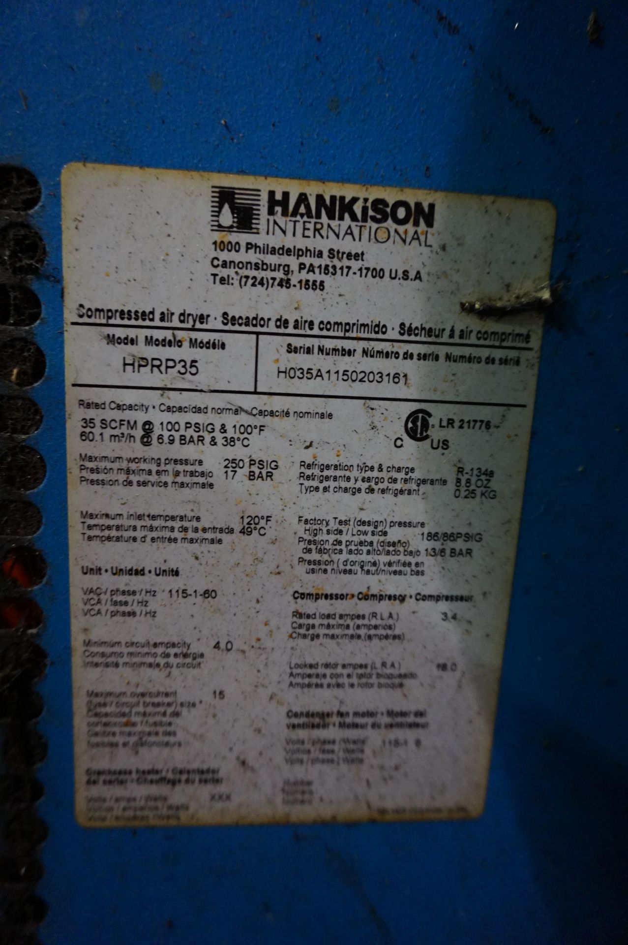 ATLAS COPCO GA 11 AIR COMPRESSOR, S/N AII222263, 15 HP, HANKISON AIR DRYER, MODEL HPRP35, S/N - Image 4 of 5