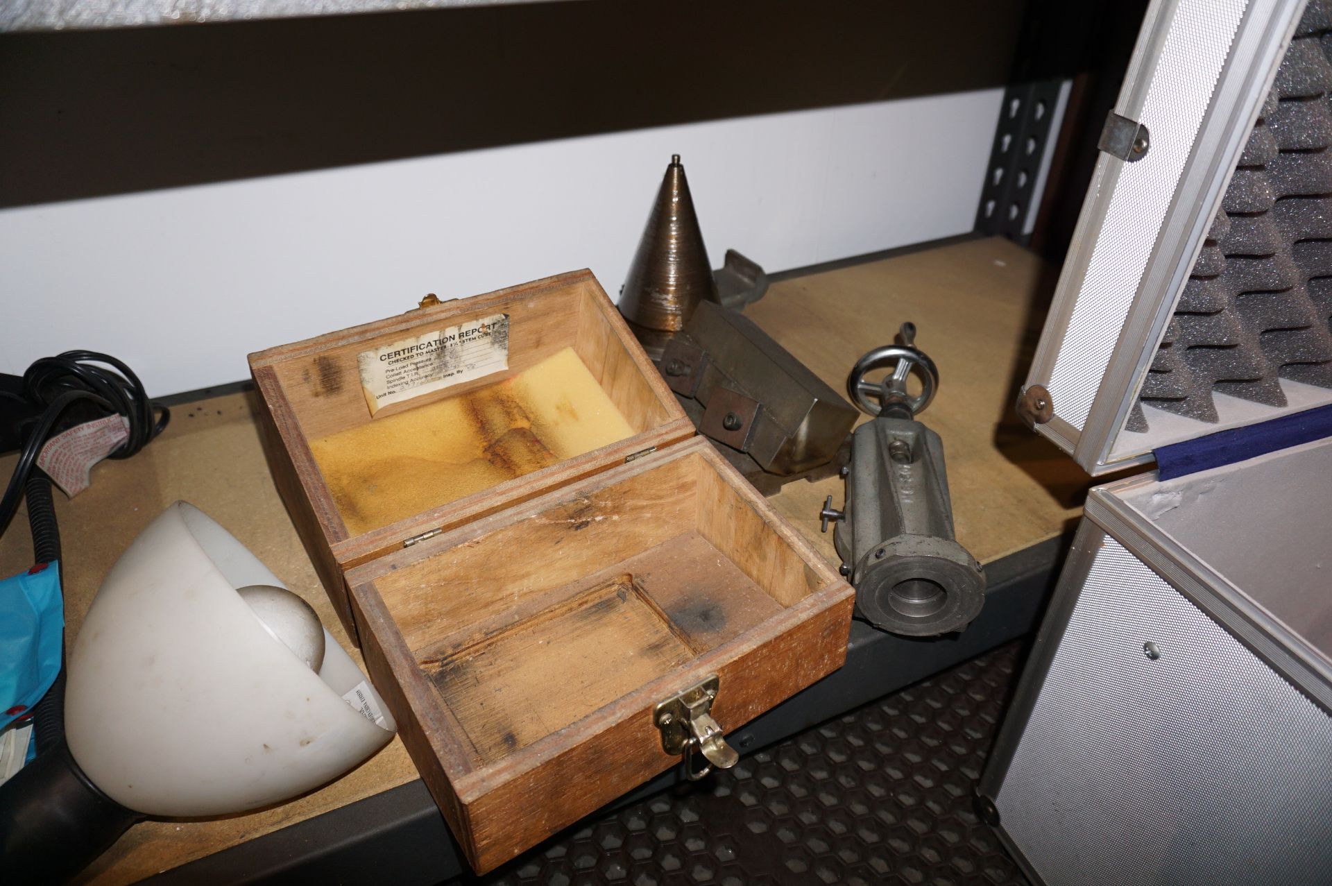 SHELVING OF GRINDING STATION WITH CONTENTS TO INCLUDE: MISC. HARDWARE, TOOLING, WELD MASKS, - Image 11 of 11