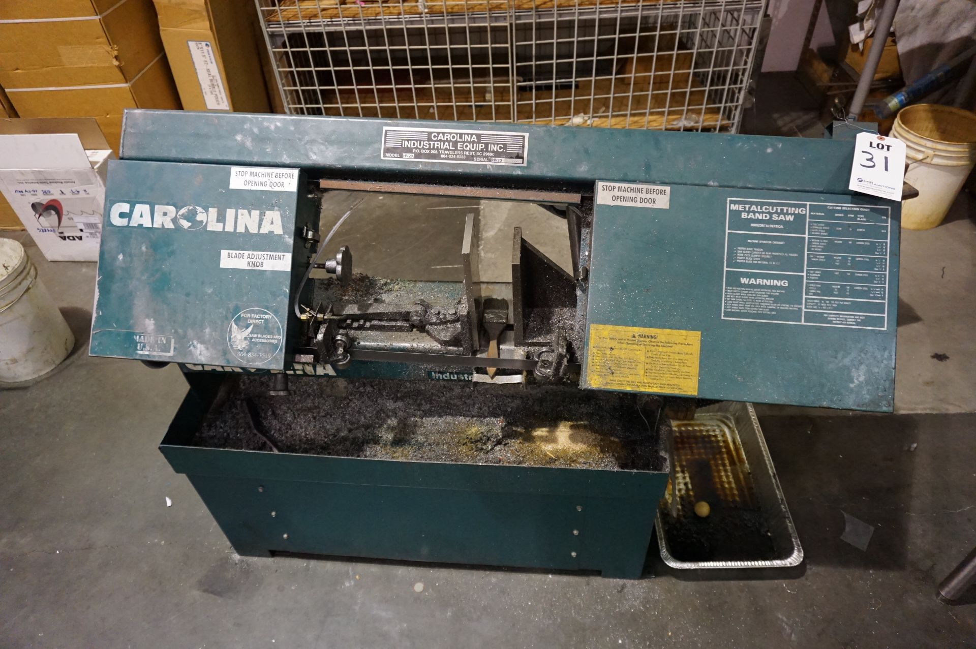 CAROLINA HORIZONTAL METALCUTTING BANDSAW, MODEL HV20, S/N HV20 12974