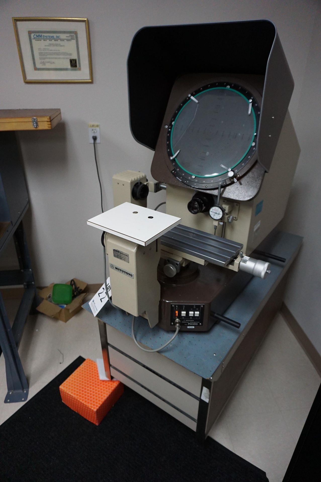 MITUTOYO OPTICAL COMPARATOR, MODEL PH 350, S/N 70234, TO INCLUDE: CABINET WITH ATTACHMENTS, TOOLS, - Image 9 of 9