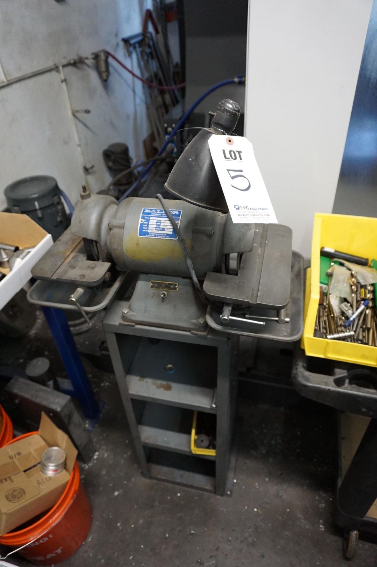 LOT TO INCLUDE: (1) BALDOR 500 PEDESTAL GRINDER, (1) RYOBI BG828G PEDESTAL GRINDER