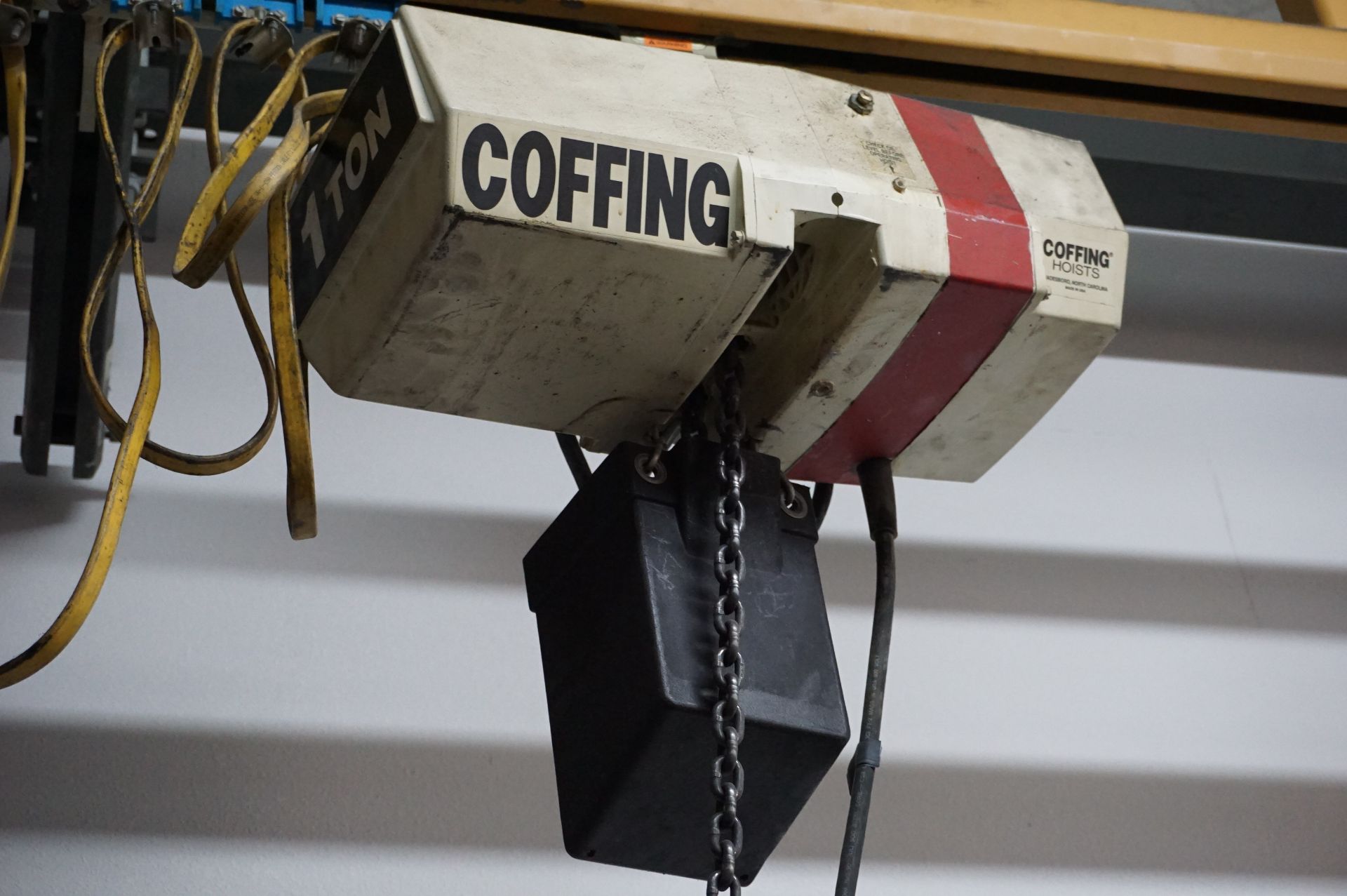 BRIDGE CRANE WITH COFFING 1 TON HOIST, MISC. RIGGING STRAPS - Image 2 of 3