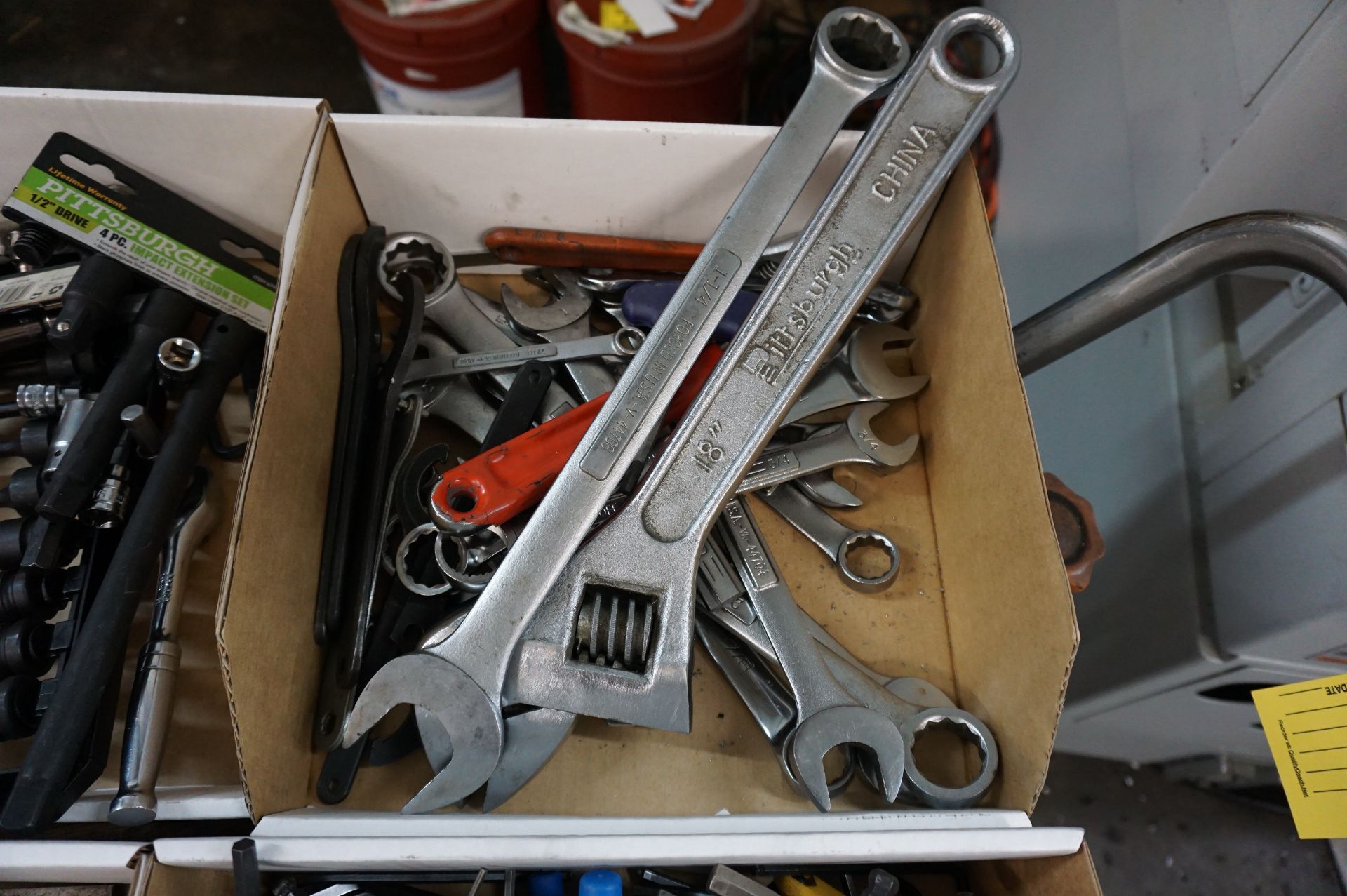 (4 BOXES) LOT TO INCLUDE: MISC. WRENCHES, CRESCENT WRENCHES, ALAN WRENCHES, PLIERS, LEVELS, TORQUE - Image 4 of 6