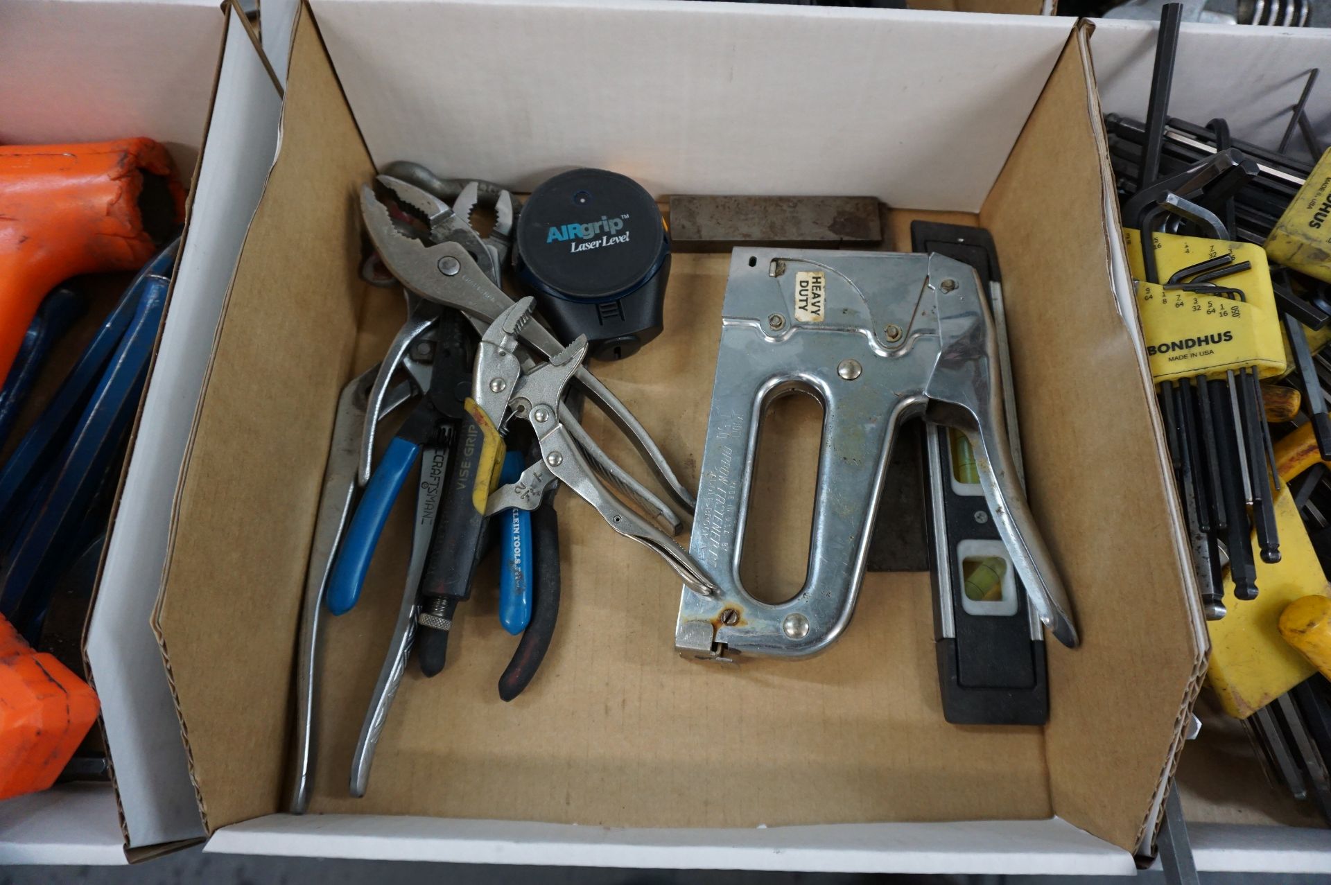 (4 BOXES) LOT TO INCLUDE: MISC. WRENCHES, CRESCENT WRENCHES, ALAN WRENCHES, PLIERS, LEVELS, TORQUE - Image 5 of 6