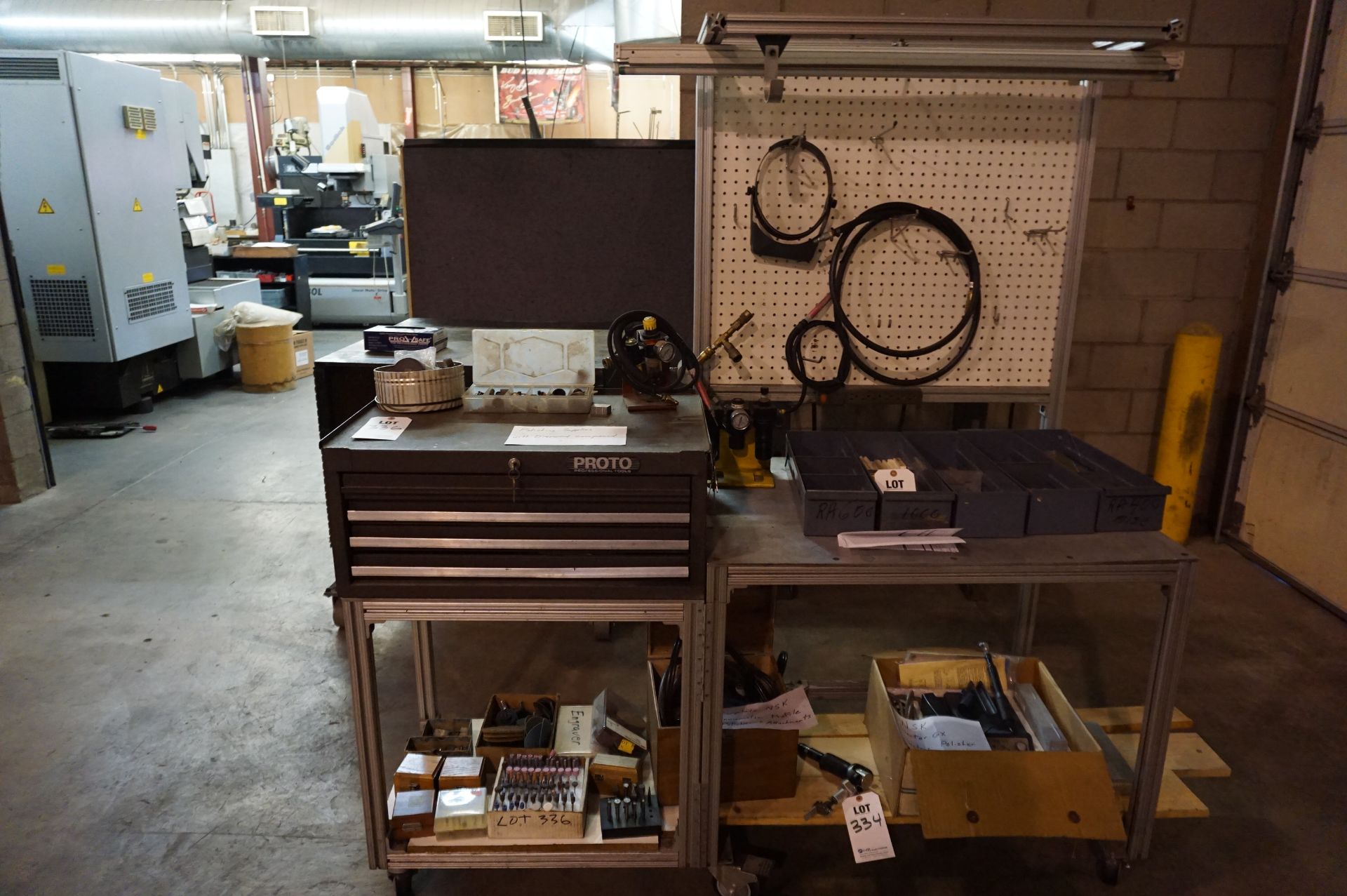 POLISHING BENCH STATION WITH CABINET, MISC. STONES, ABRASIVES, AIR POLISHER - Image 7 of 8