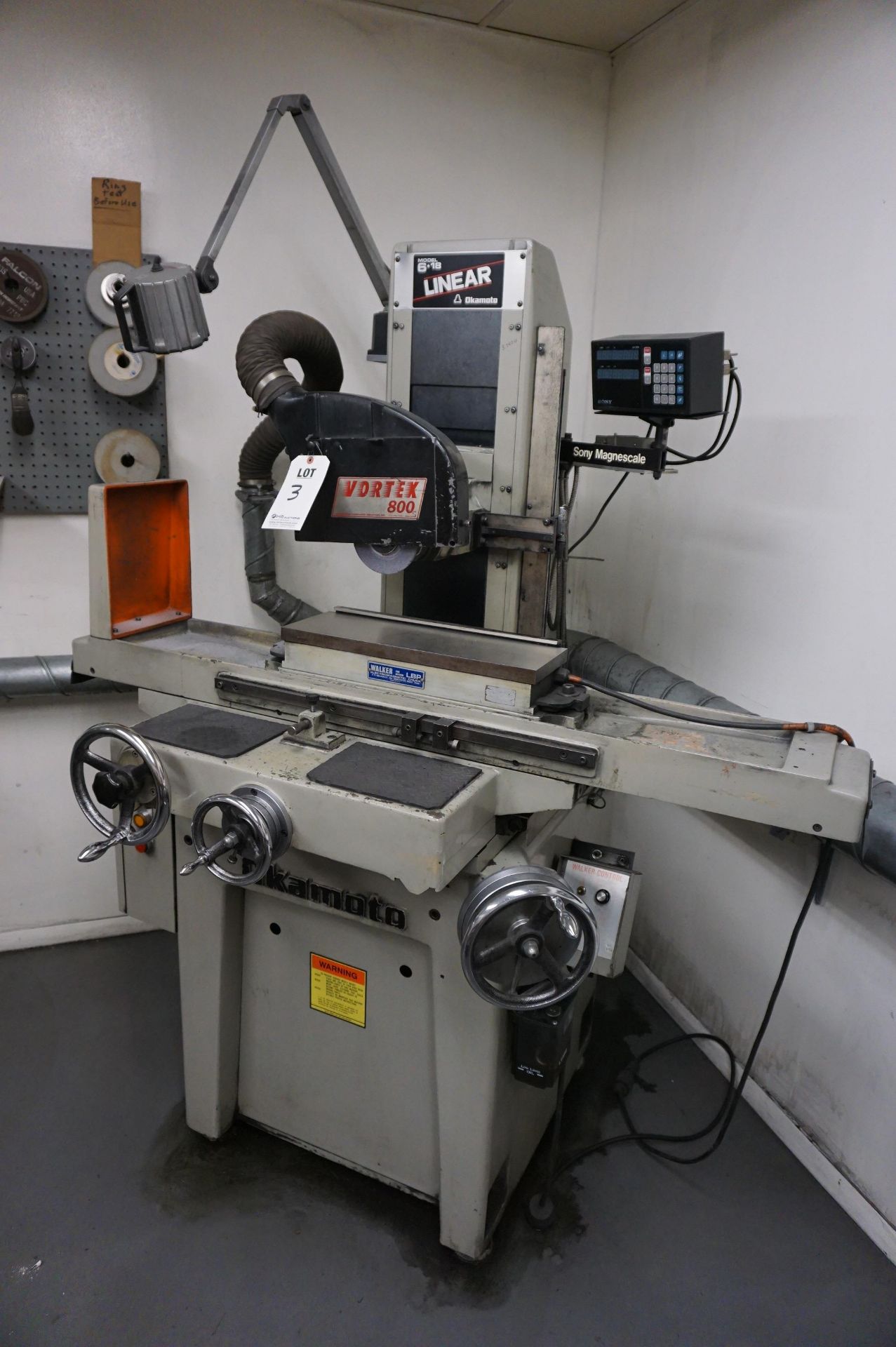 OKAMOTO 6" X 12" MANUAL SURFACE GRINDER MODEL PFG-618, S/N 8499U, WALKER ELECTROMAGNETIC FINE POLE