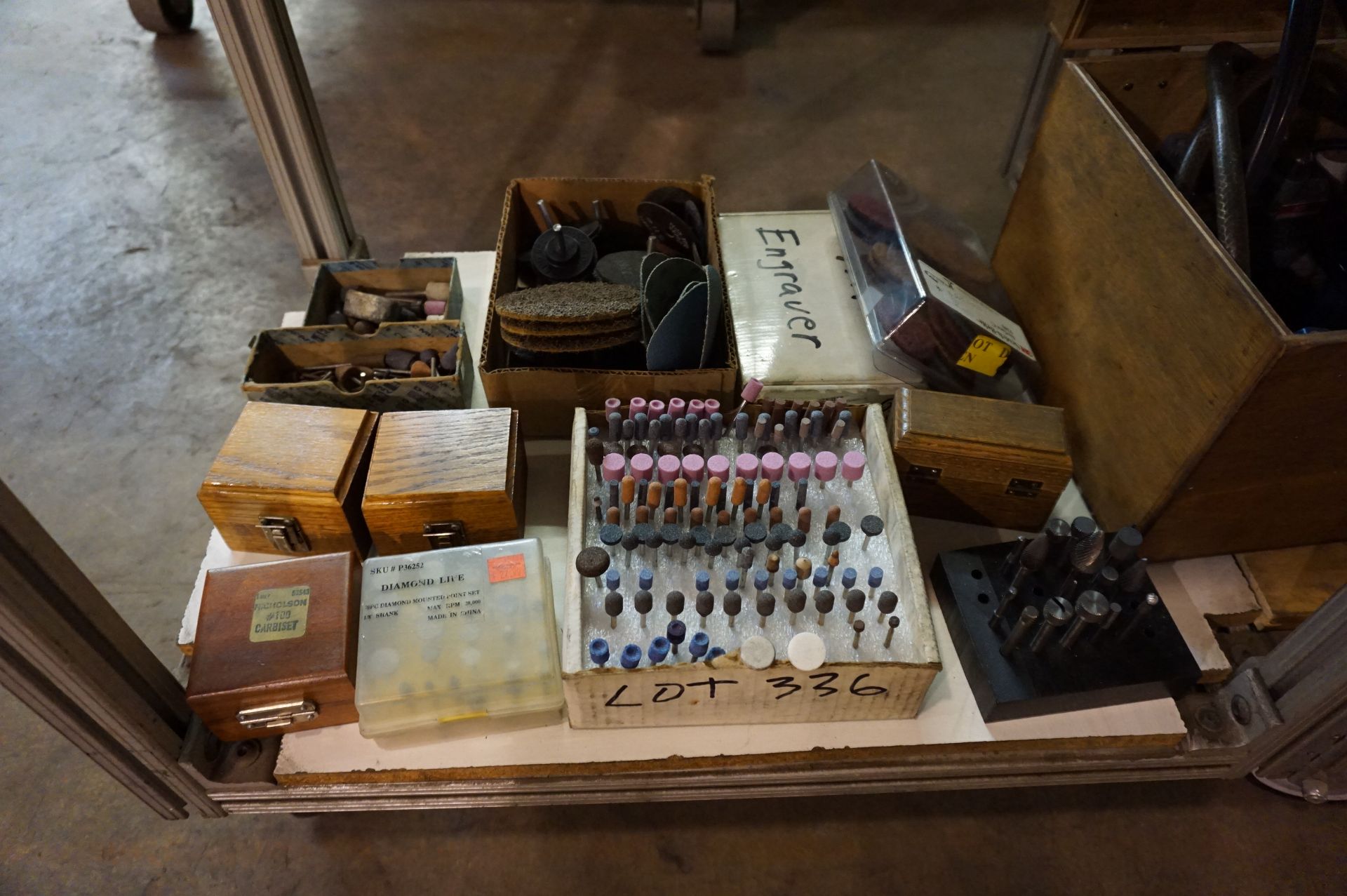 POLISHING BENCH STATION WITH CABINET, MISC. STONES, ABRASIVES, AIR POLISHER - Image 8 of 8