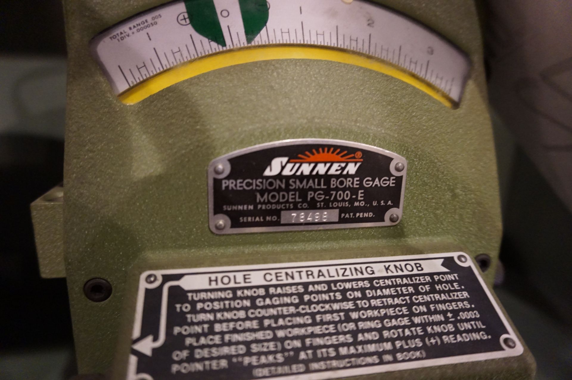 SUNNEN PRECISION SMALL BORE GAGE, MODEL PG-700-E, S/N 78488 - Image 2 of 2