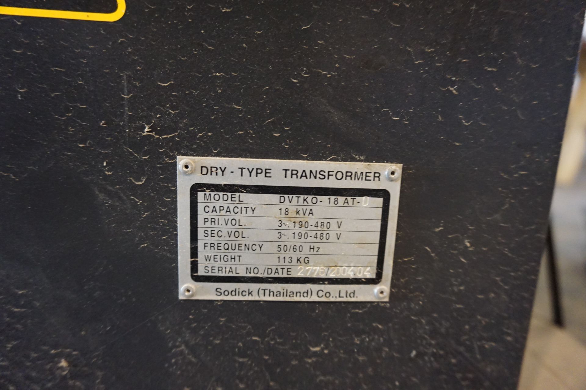 SODICK DRY TYPE TRANSFORMER, MODEL DVTKO-18AT-D - Image 2 of 2