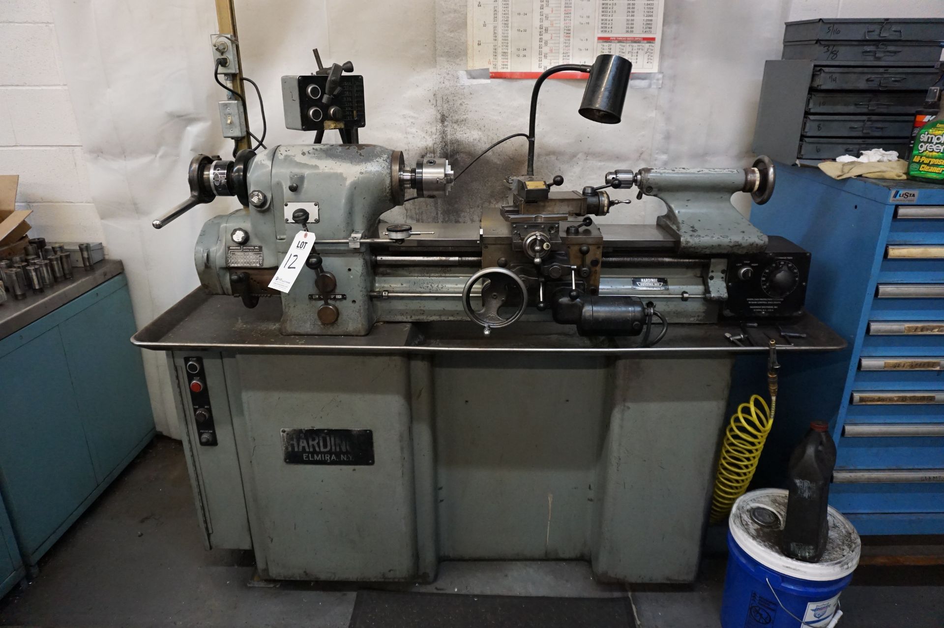 HARDINGE TOOL ROOM LATHE, MODEL HLV-H, HP 1.5, 220 V, CYCLES 60, 3 PHASE, DOVETAIL BED, WITH MANUALS