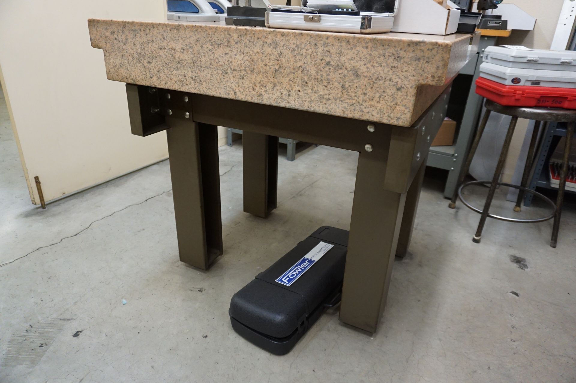 STARRETT GRANITE BLOCK, INSPECTION ROOM, 3' X 3' SURFACE, WITH STEEL TABLE - Image 2 of 3