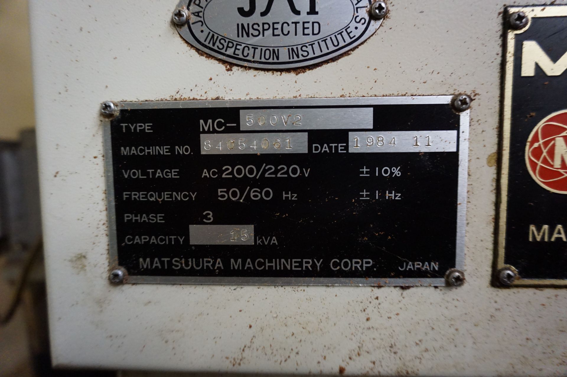 1984 MATSUURA MC-500V2 CNC VERTICAL MILLING MACHINE, S/N 84054061, MATSUURA CONTROL MODEL EN4- - Image 7 of 8
