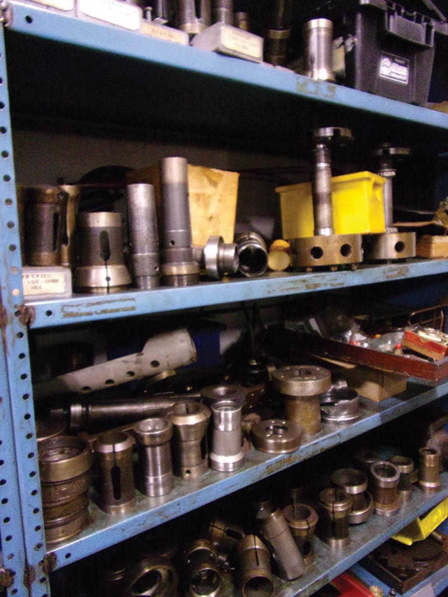 (3) SECTION SHELF UNIT WITH ASSORTED SCREW MACHINE COLLETS & SPARE PARTS - Image 3 of 3