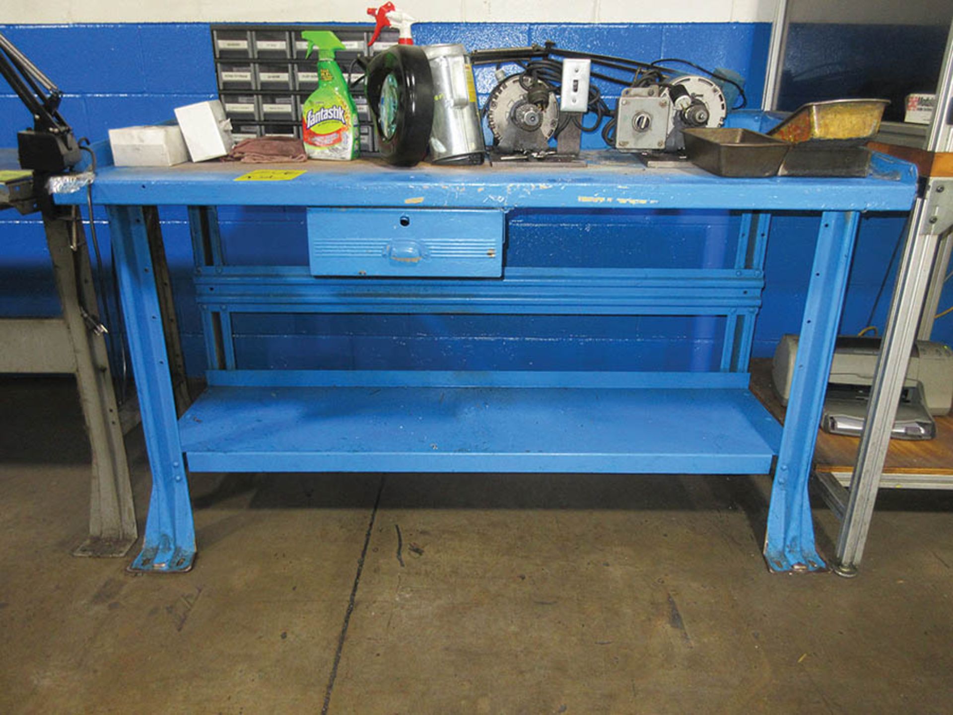 (2) WORKBENCHES, (2) BENCH TOP DRILL/TAPPERS, PARTS BIN AND INSPECTION LIGHTS - Image 2 of 3