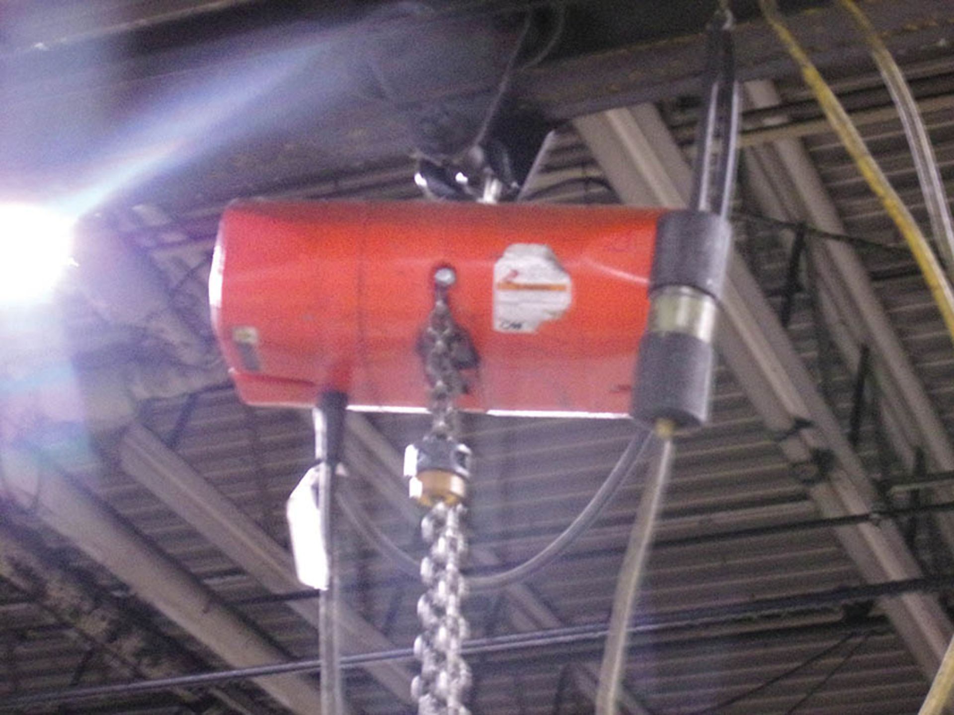 CM 1/2 TON ELECTRIC CHAIN HOIST WITH APPROX. 10' RAIL