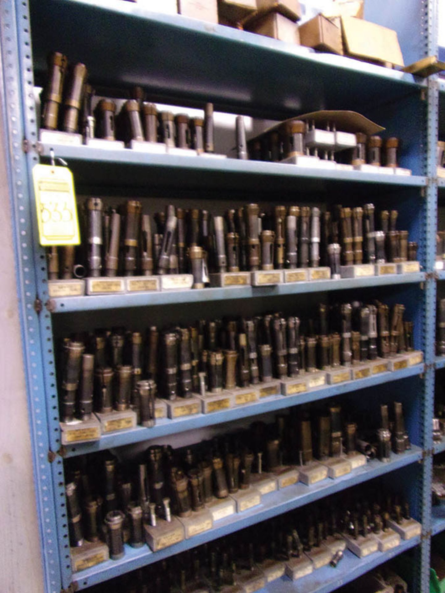 (3) SECTION SHELF UNIT WITH ASSORTED SCREW MACHINE COLLETS & SPARE PARTS