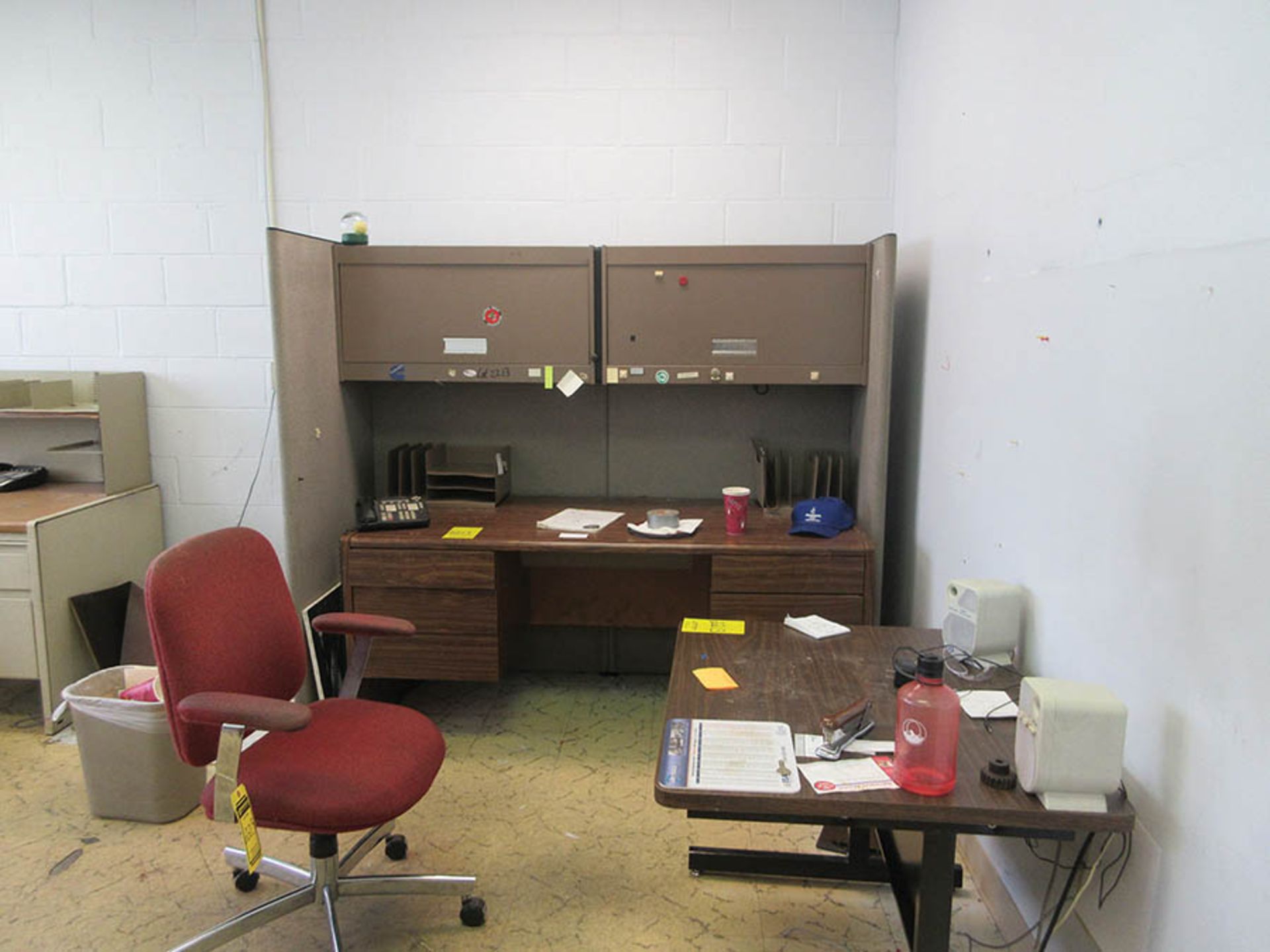 (2) DESKS, FRIGIDAIRE REFRIGERATOR, BUNN COFFEE MAKER, (2) MICROWAVES, CHAIRS - Image 2 of 4