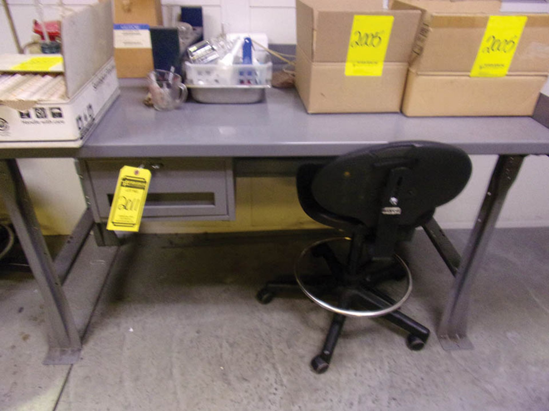 (3) METAL WORKBENCHES, (1) W/ OVERHEAD LIGHT, POWER STRIP - Image 3 of 3