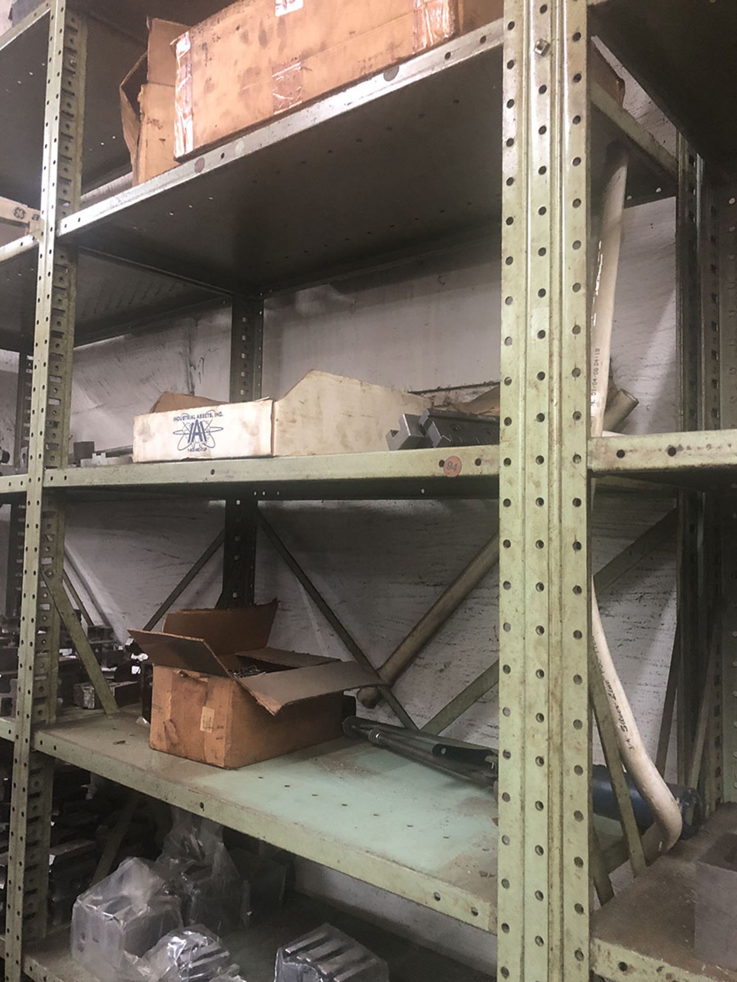 (3) SECTIONS OF STEEL SHELVES; 8'' TALL, 3' WIDE, 18'' DEEP