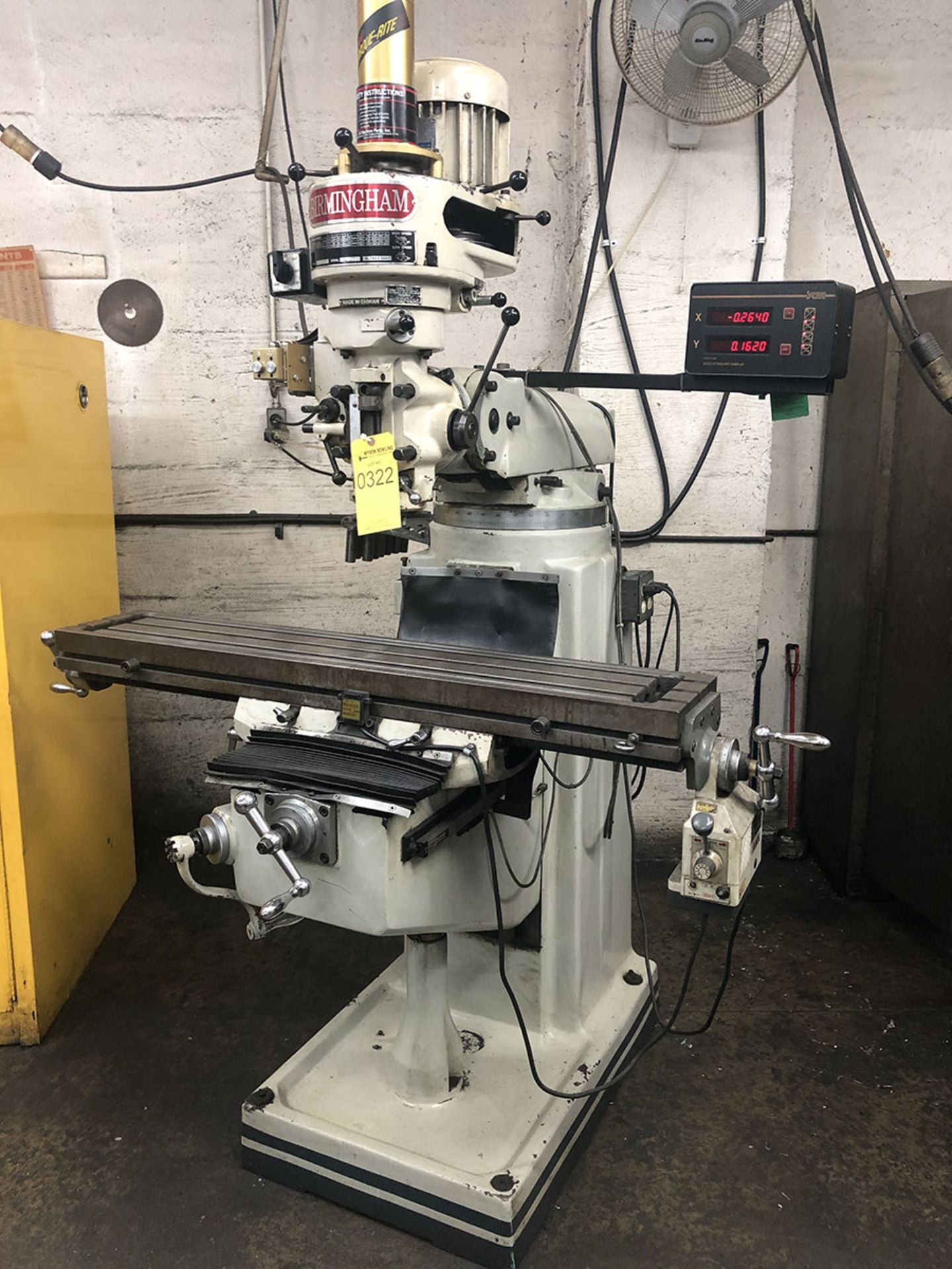 BIRMINGHAM VERTICAL MILLING MACHINE; MODEL BPS-1649, S/N 002235, 49'' X 9'' TABLE, POWER FEED ON - Image 3 of 9