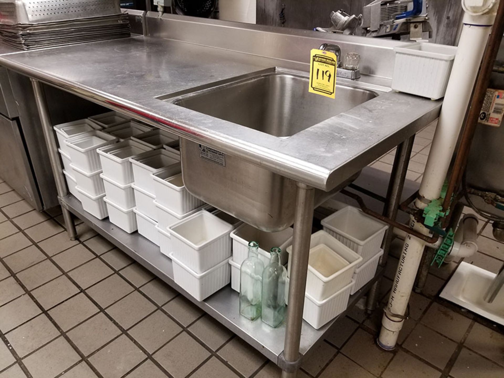5' X 30’’ PREP TABLE WITH SINK, 21’’ X 18’’ X 14’’ STAINLESS STEEL SLOP SINK, DUAL BASIN STAINLESS - Image 13 of 13