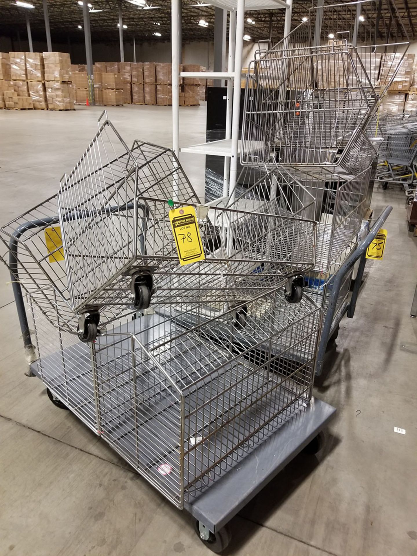 (78) WIRE BASKETS, SOME WITH WHEELS, 29’’ X 21’’ X 18’’ AVERAGE, SOME STACKABLE