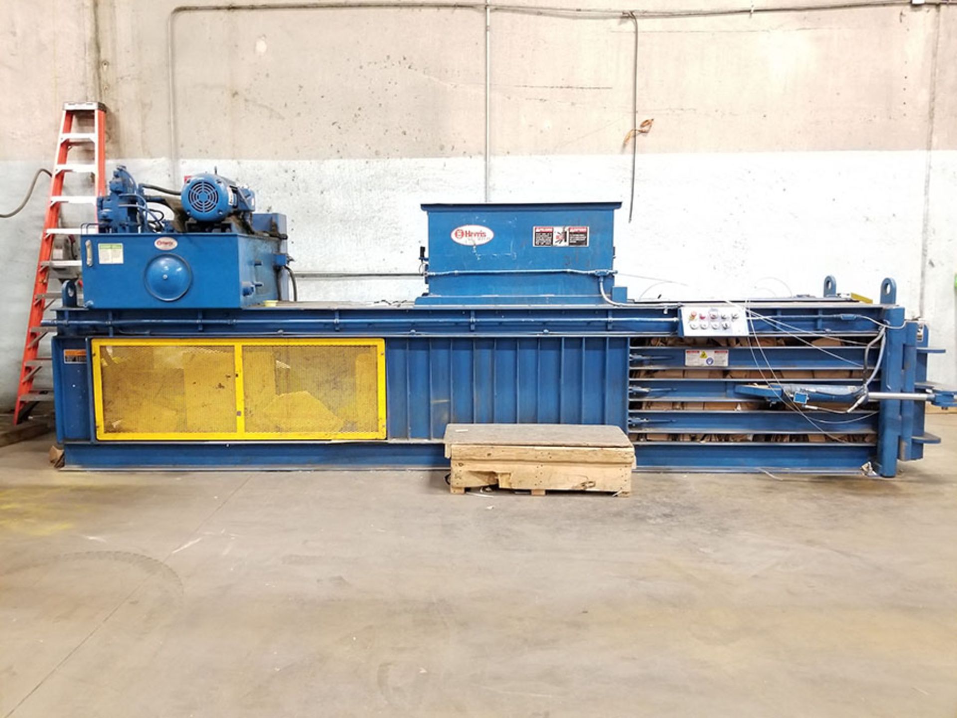 HARRIS HORIZONTAL CARDBOARD BALER, PLATEN FORWARD/REVERSE, TOP LOAD, MODEL HL-12HD, S/N 70628