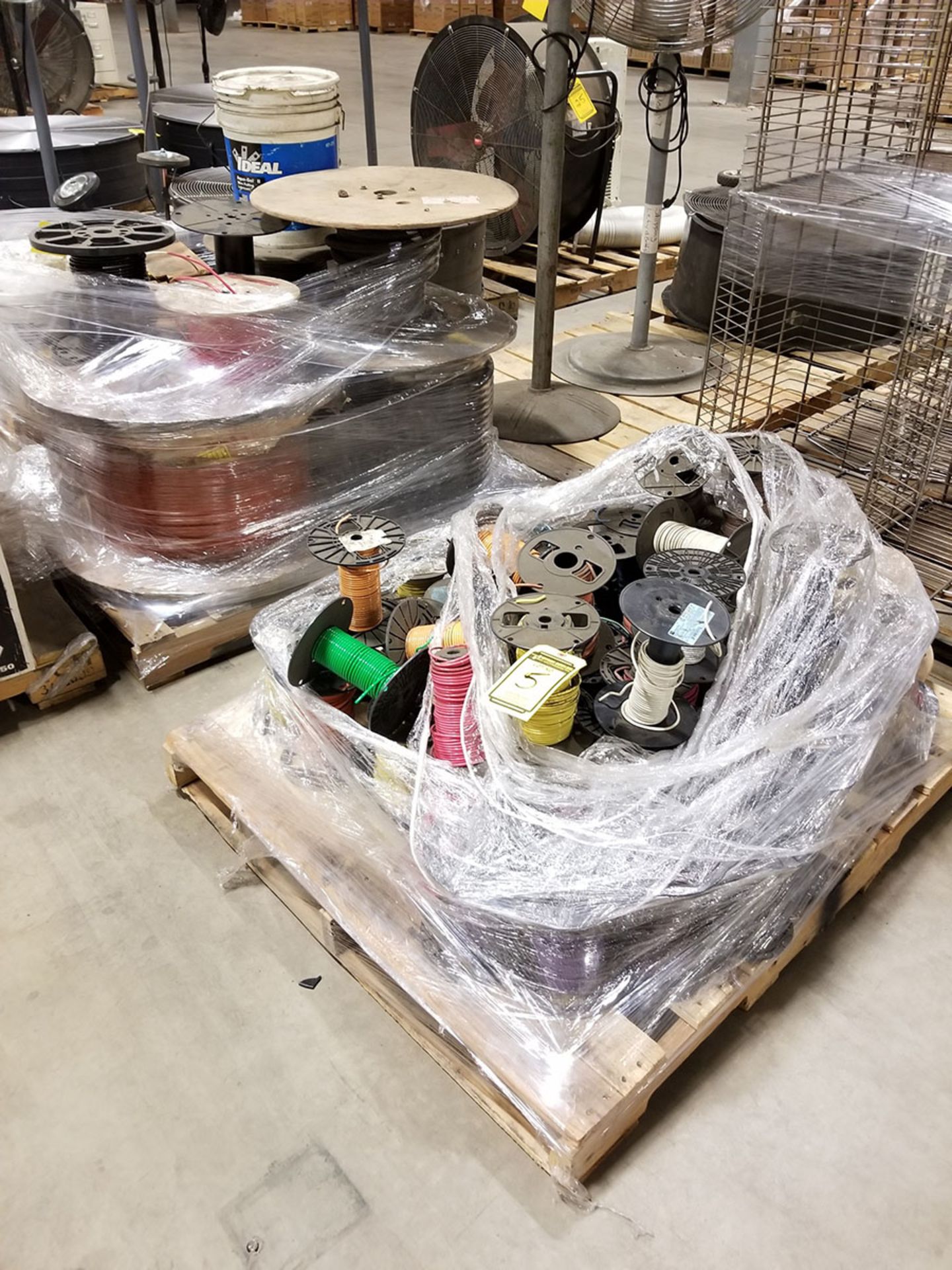 (2) PALLETS OF (30+) ASSORTED SPOOLS OF LOW VOLTAGE STRAND COPPER WIRE, INSULATED, SOME BRAIDED &