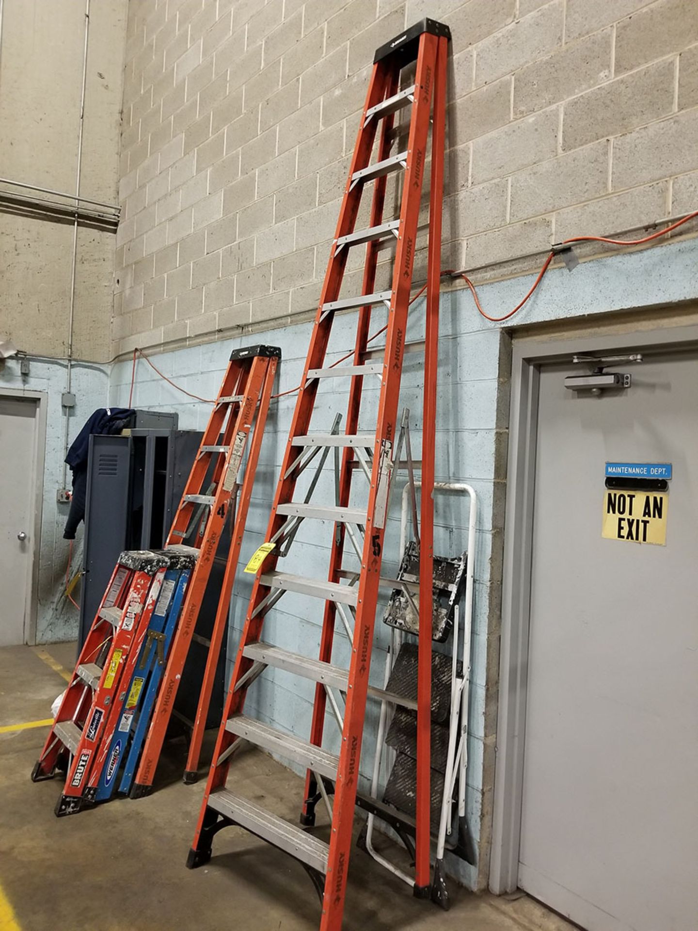 FIBERGLASS STEP LADDERS: (1) 12', (2) 8' & (2) 4'