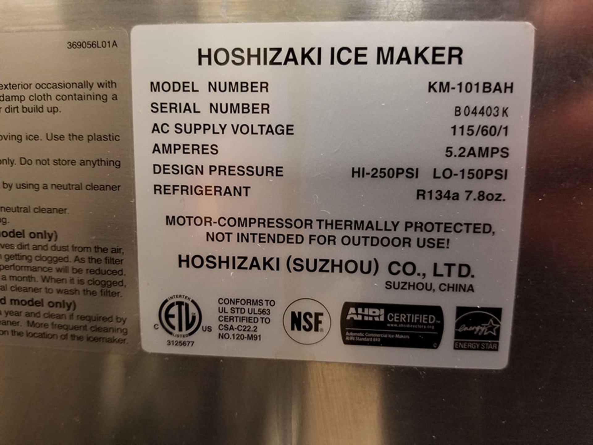 HOSHIZAKI KM-101BAH STAINLESS STEEL ICE MAKER - Image 3 of 7