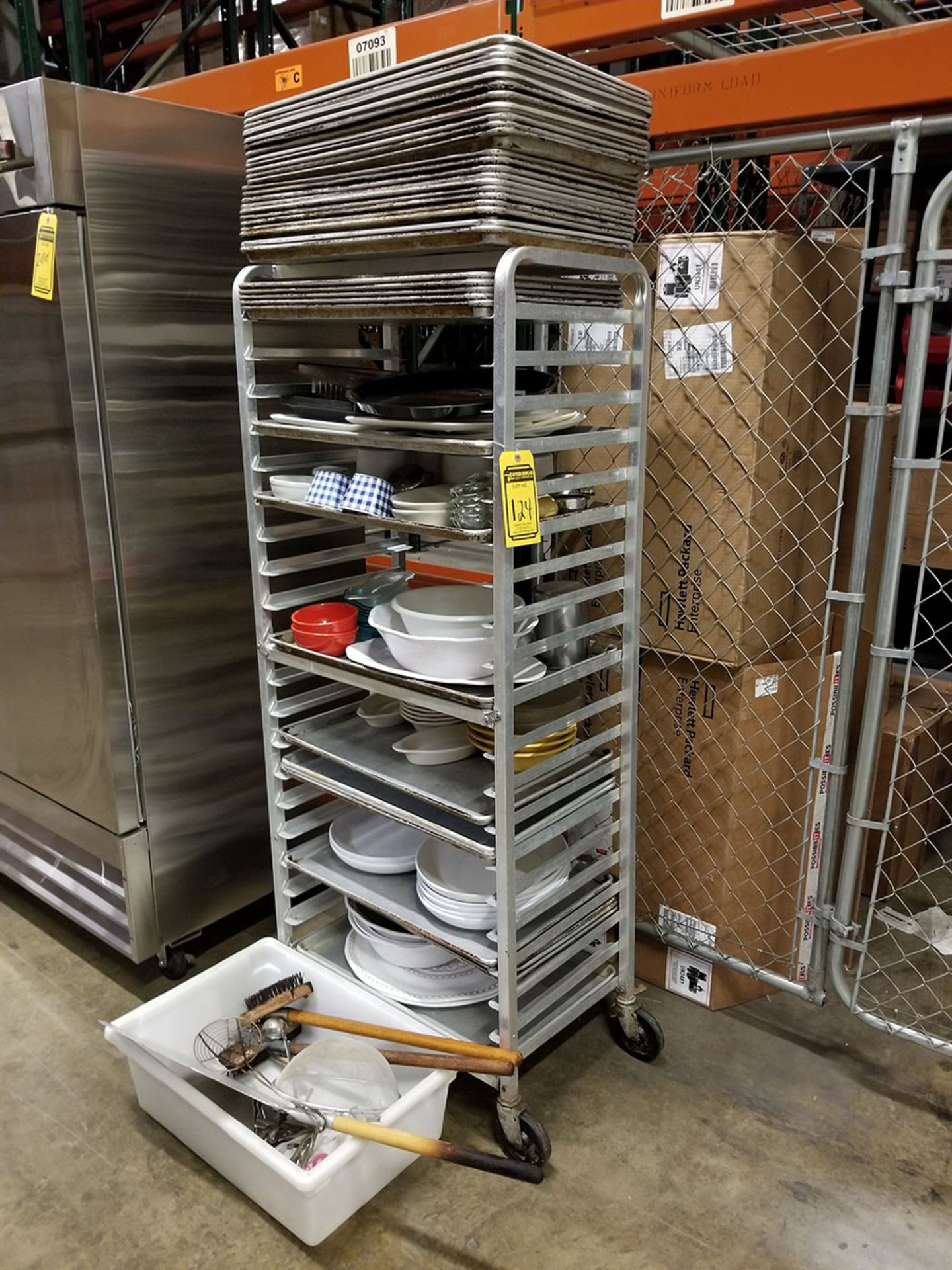 PAN CART WITH CONTENTS & ALL COMMERCIAL KITCHEN UTENSILS