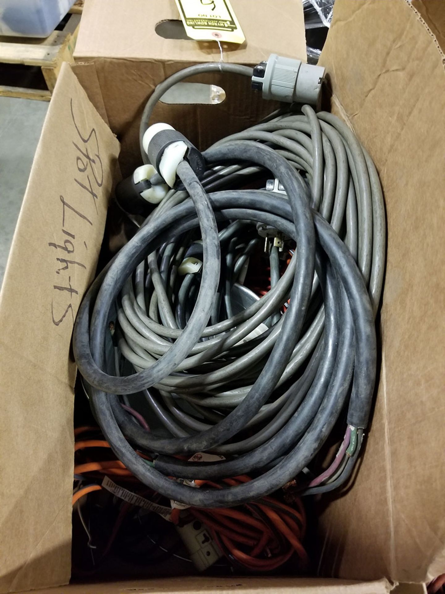 PALLET OF EXTENSION CORDS, 120 & 240 V, POWER STRIP CORDS, OVERHEAD CONE LIGHTS - Image 4 of 5